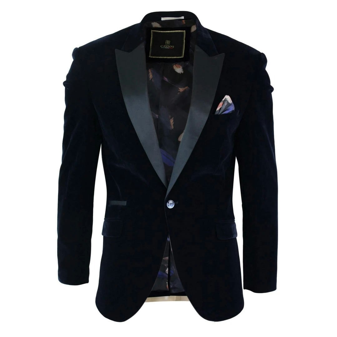 House Of Cavani Men's Black Rosa - Soft Velvet Navy 1 Button Dinner Jacket Tuxedo Blazer Fit - Navy - 52
