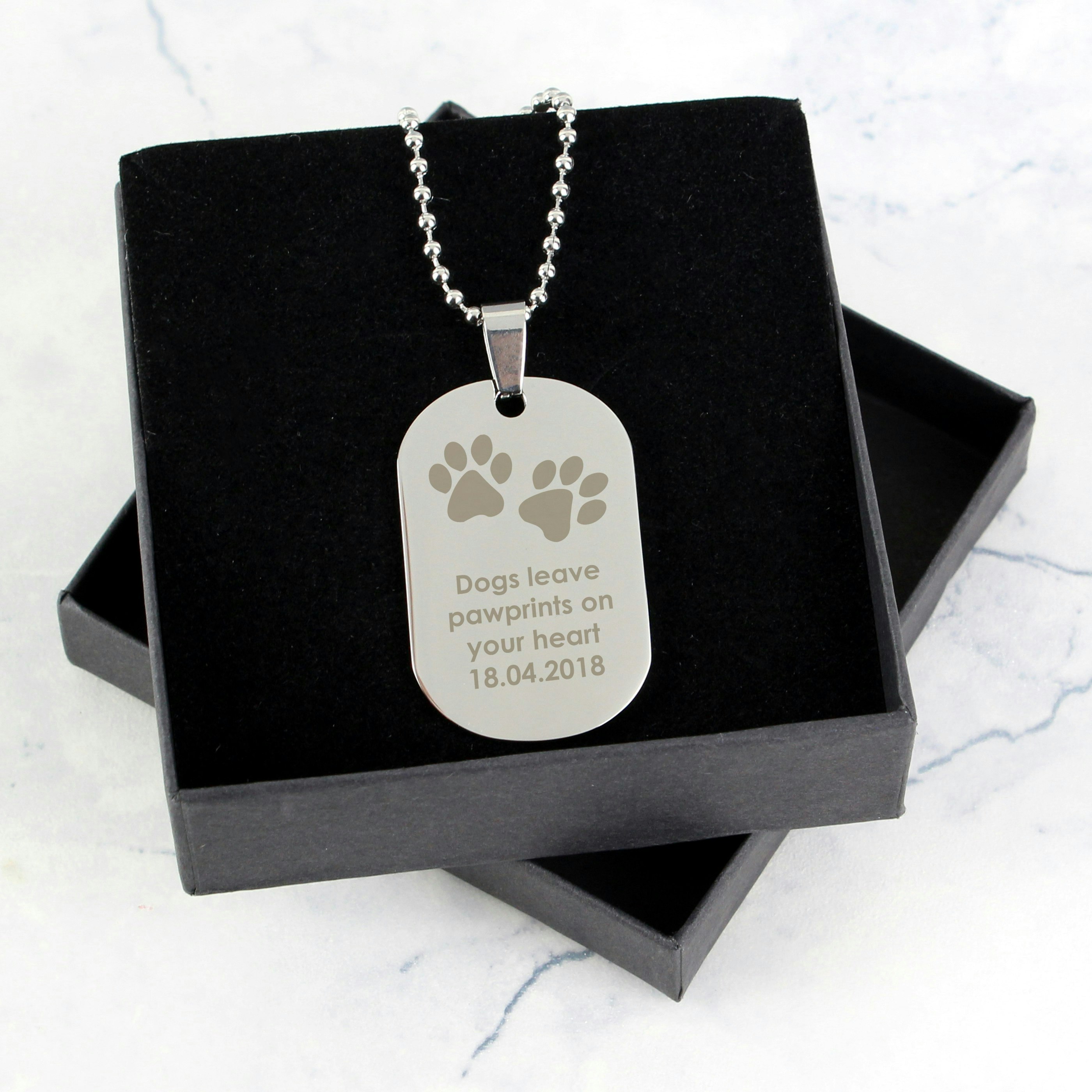 Personalised Memento Company Men's Personalised Meto Company Personalised Paw Prints Stainless Steel Dog Tag Necklace