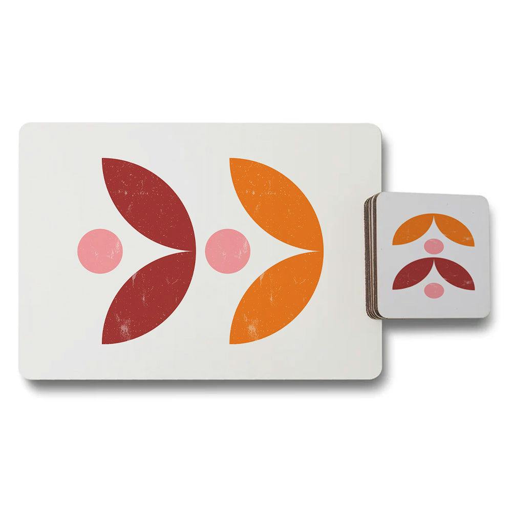 Benjamin Tate Design Red/Orange/Pink Set Of 12 Placemats And Coasters With Designer Artwork And Wood Backing