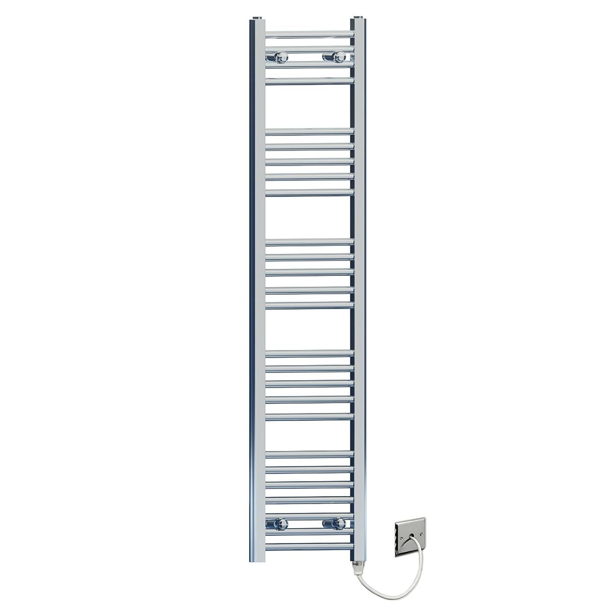Myhomeware 300 X 1400Mm Flat Chrome Electric Pre-Filled Heated Towel Rail Radiator For Bathroom Designer Standard Element