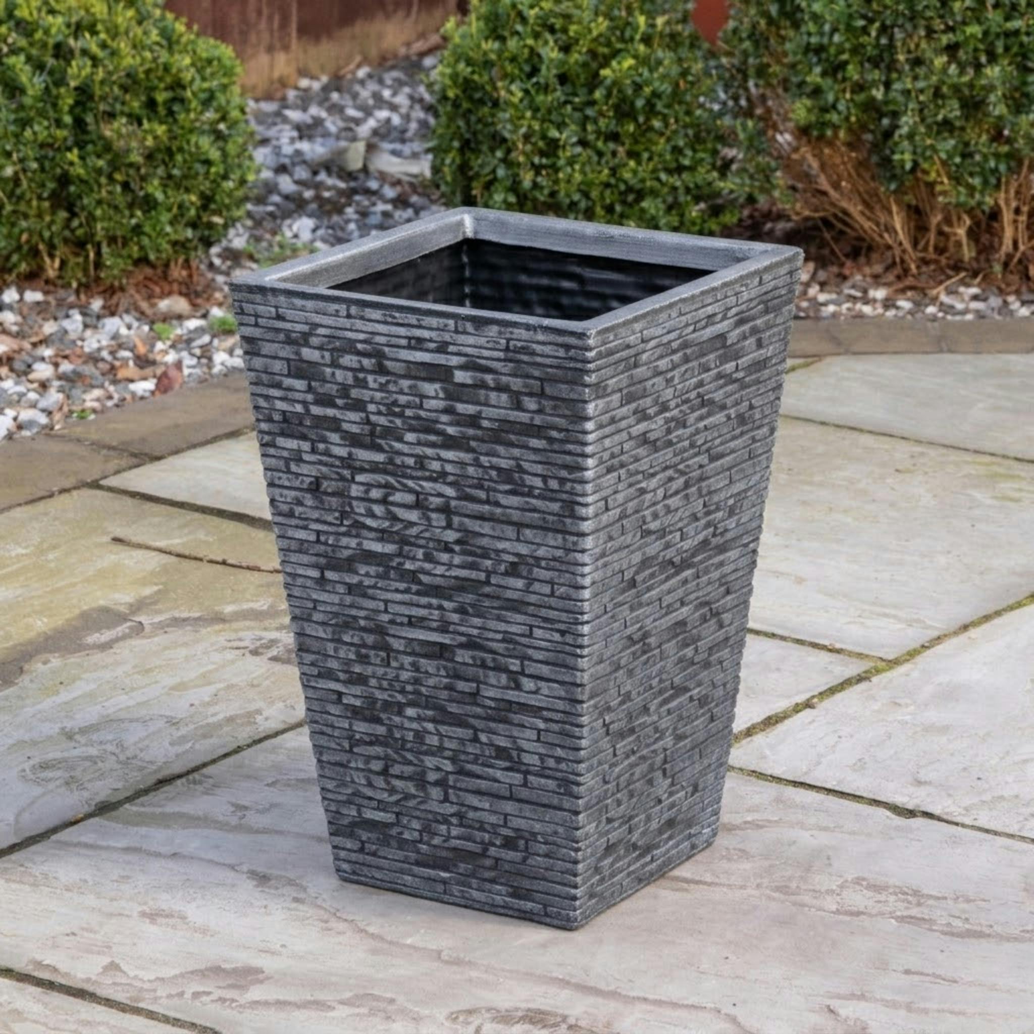 Rackhams Dark/Grey 30Cm X 45Cm Large Square Plastic Slate Effect Garden Planter In