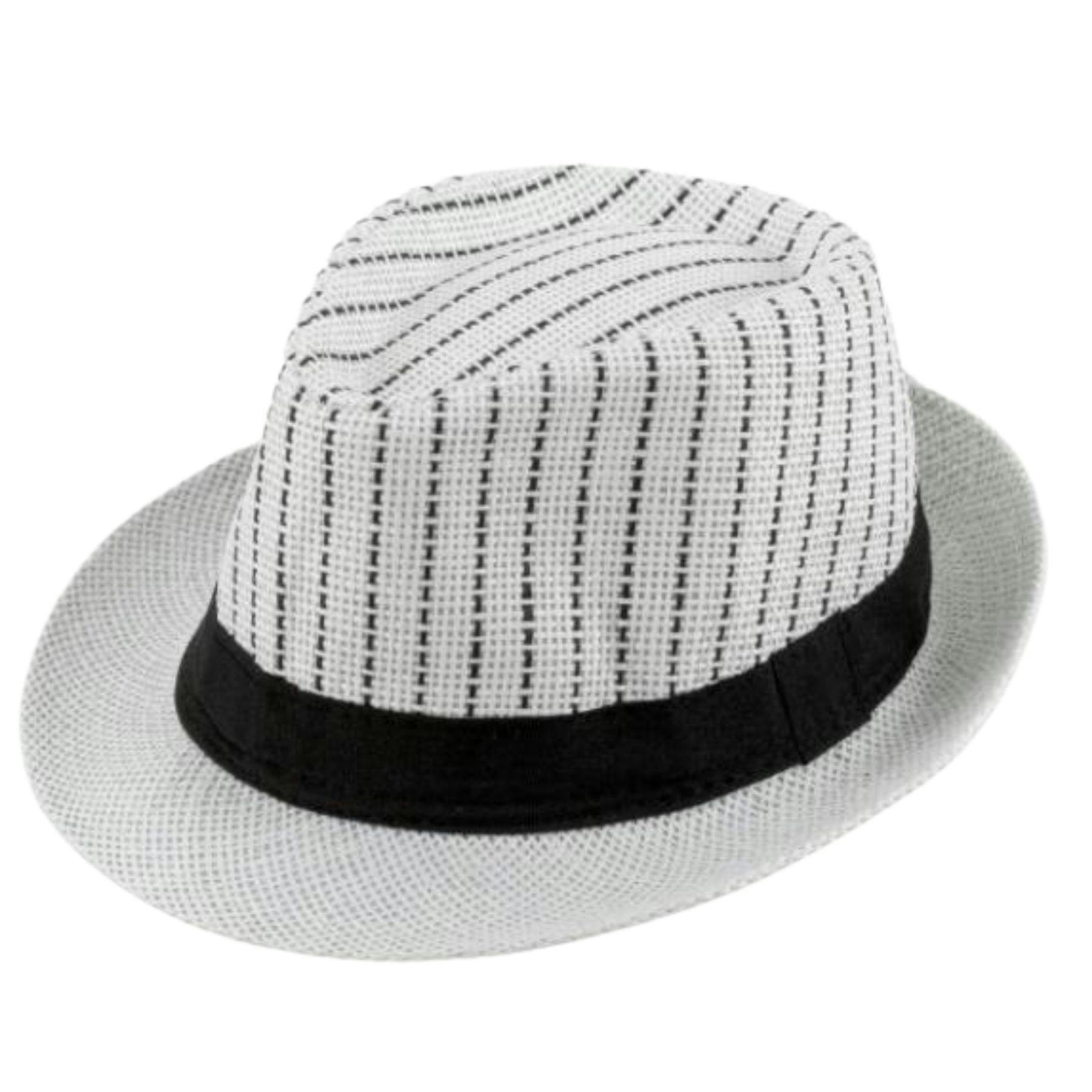 Fores Collection White Straw Trilby Fedora Hat With Contrast Band