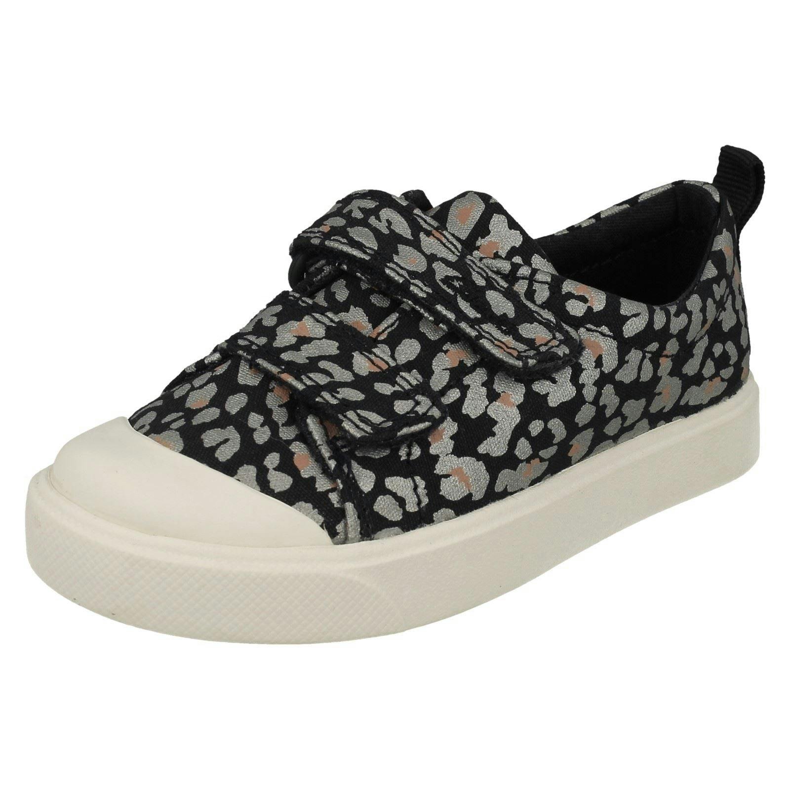 Clarks Girls Pattern Detailed Canvas Shoes City Bright - Navy Combi - Uk 8.5 Child - F