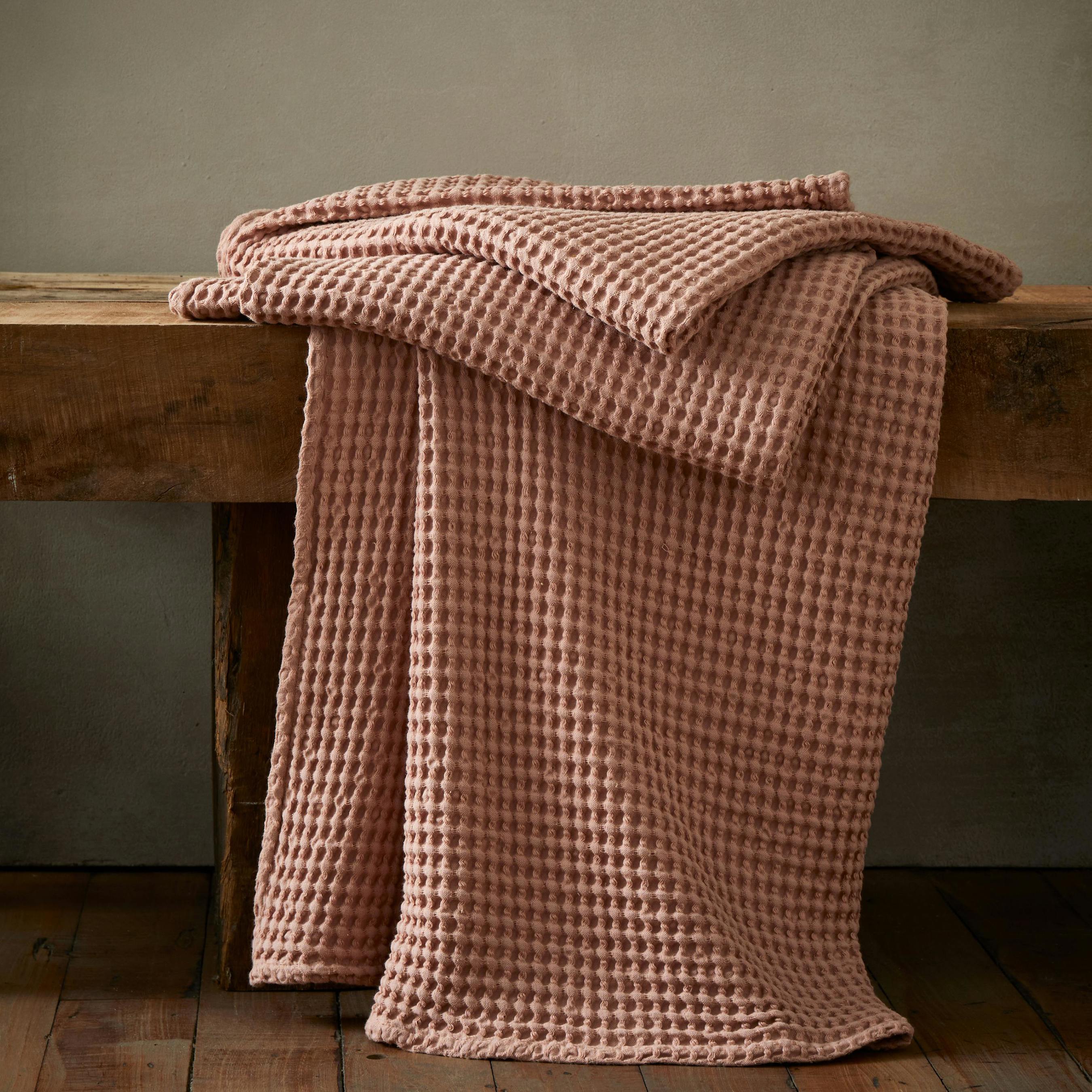 Rackhams Pink Jaipur Chunky Waffle Cotton Blanket Throw - 150 X 200 Cm