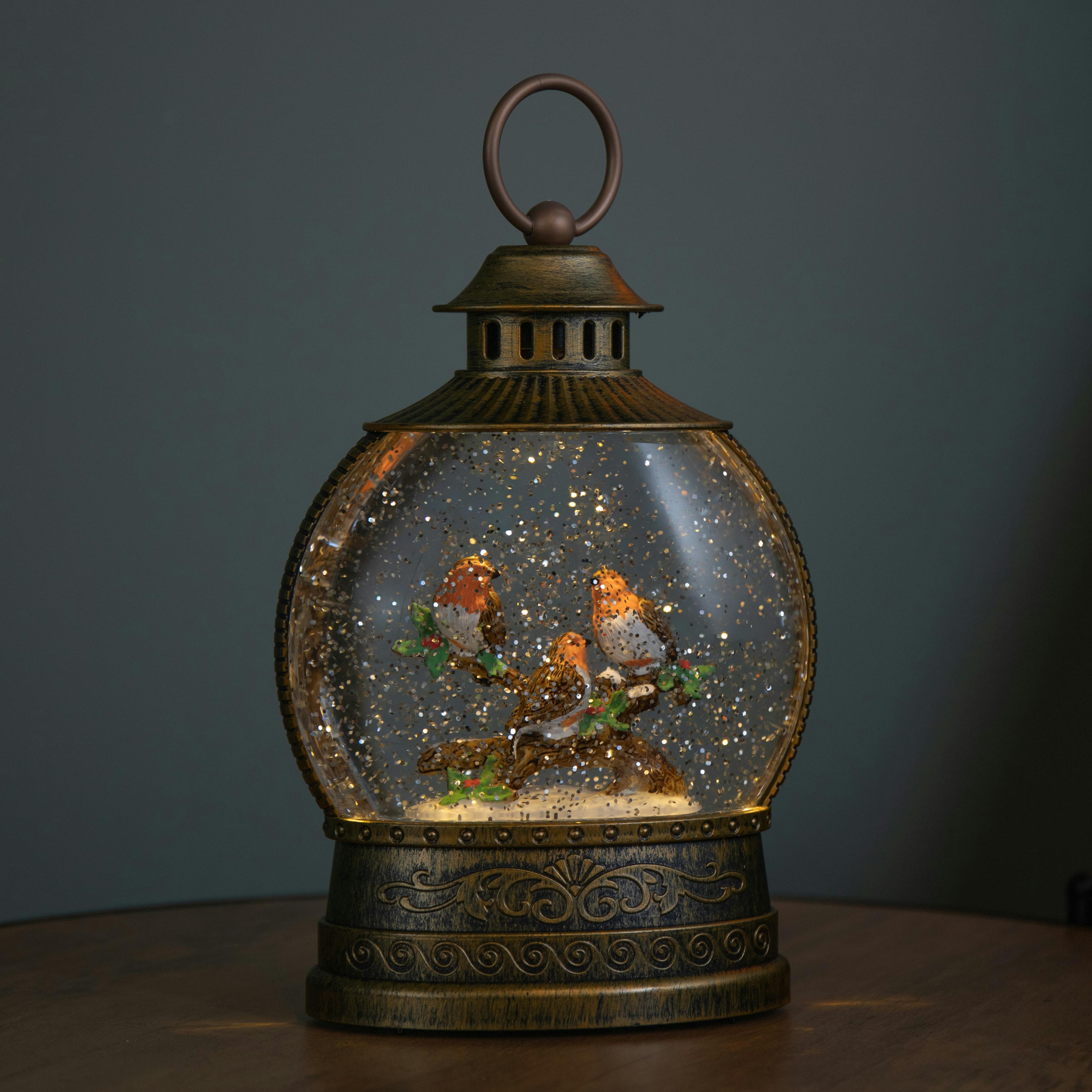 22cm Dual Powered Light up Antique Gold Christmas Robin Water Spinner with LEDs - Image 4