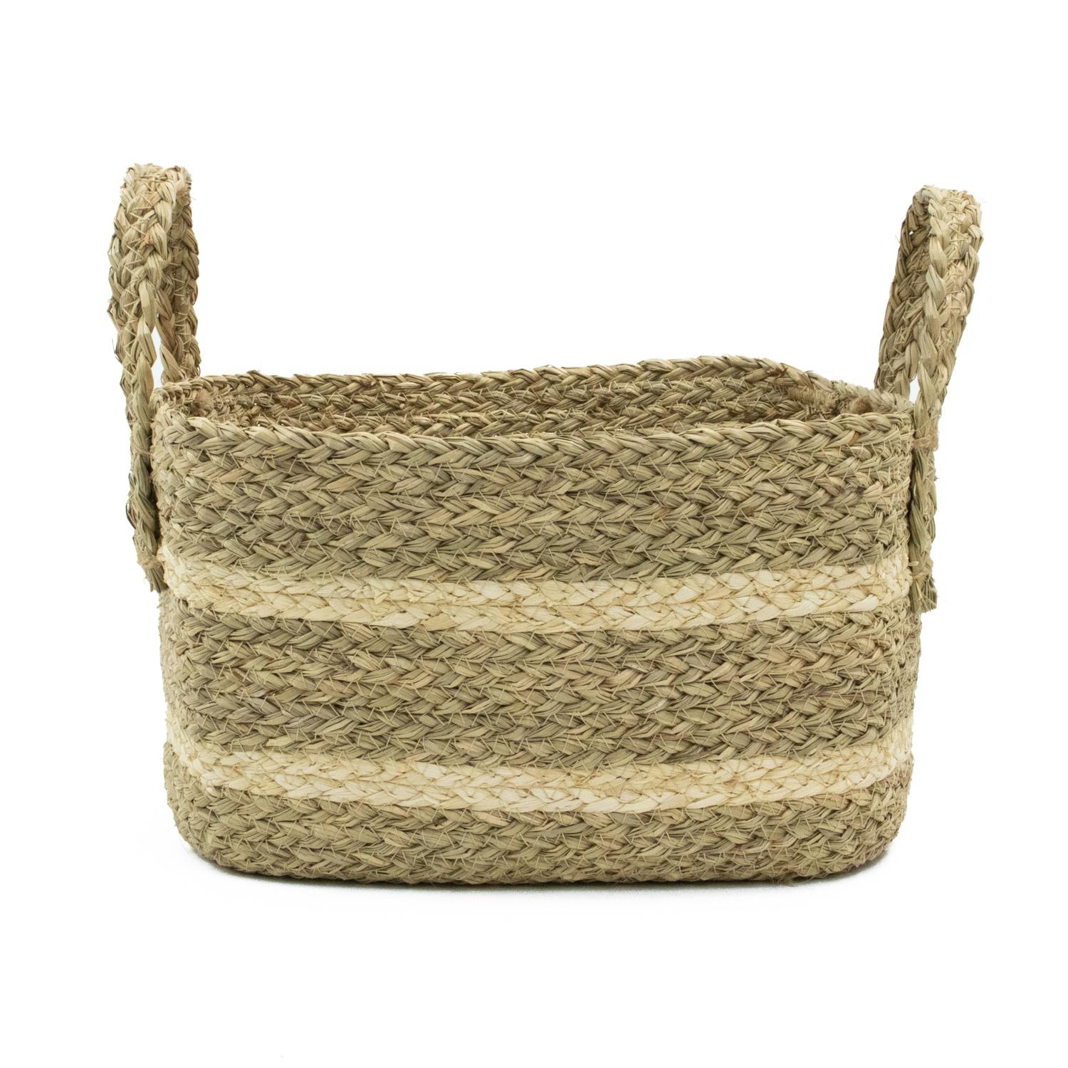 Jvl Brown Palma Natural Large Rectangular Woven Storage Basket For Home Storage,