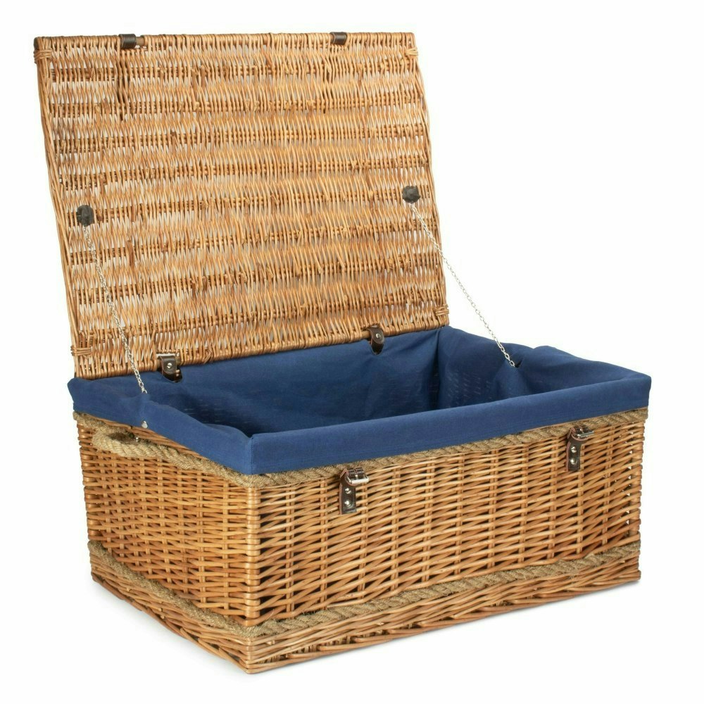Red Hamper 72Cm Double Steamed Rope Handled Wicker Trunk - Navy - Wicker - 1