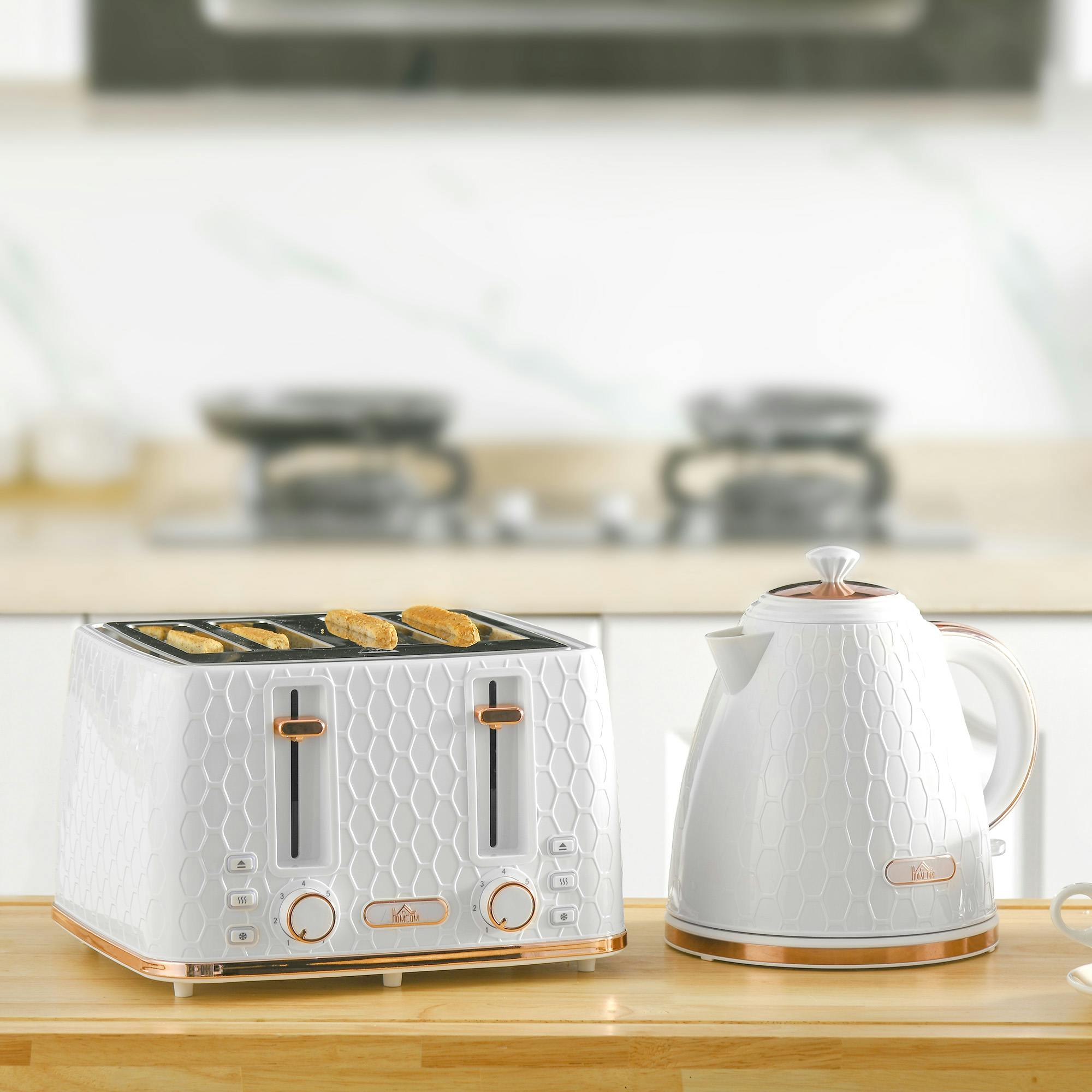 Homcom 1.7L Kettle And Toaster Set With Defrost Reheat And Crumb Tray White - Image 3