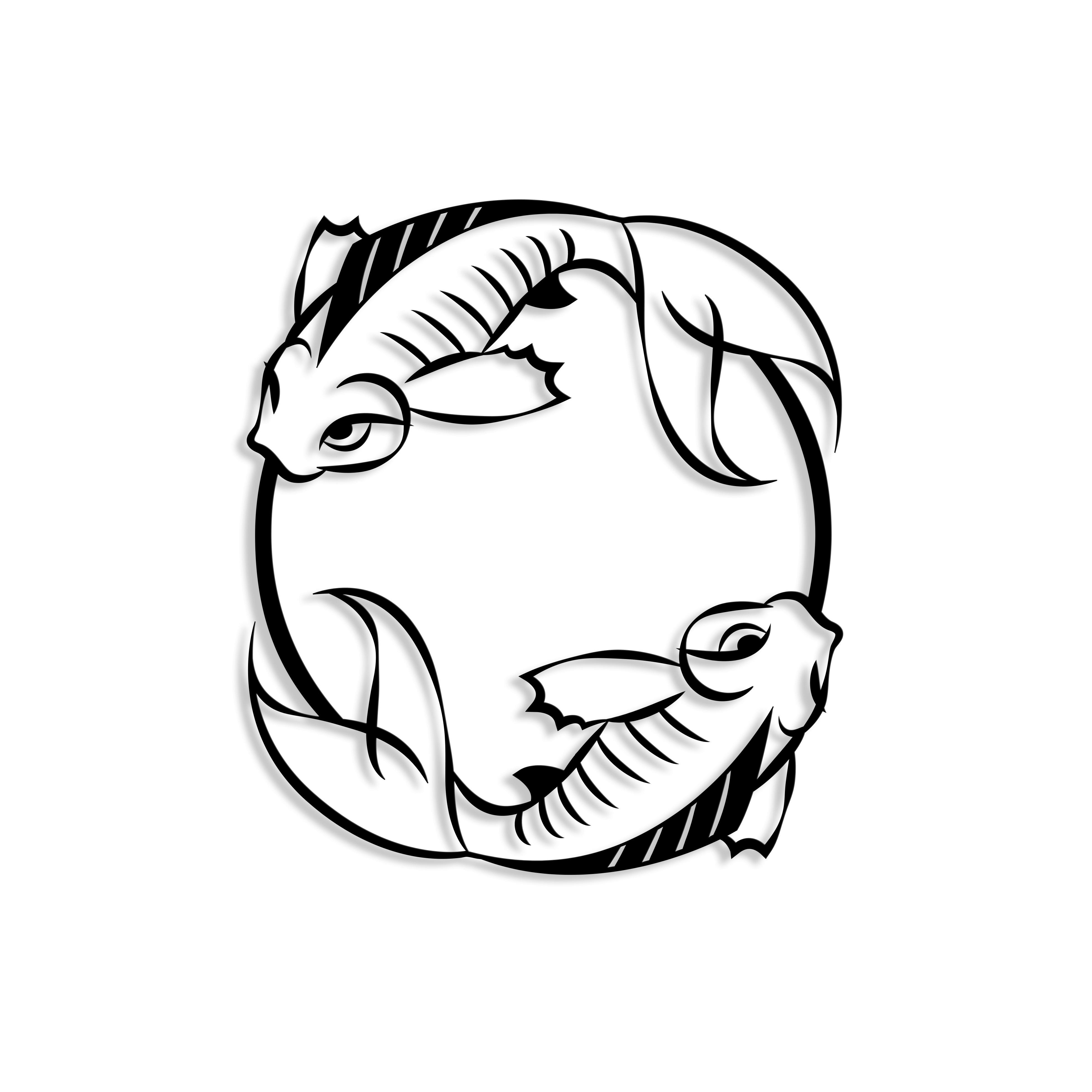 Rackhams Black Modern Metal Wall Art Japanese Fish Theme Home Ornament Decorative Minimalist Design Hanging Wall Sculpture, - Metal