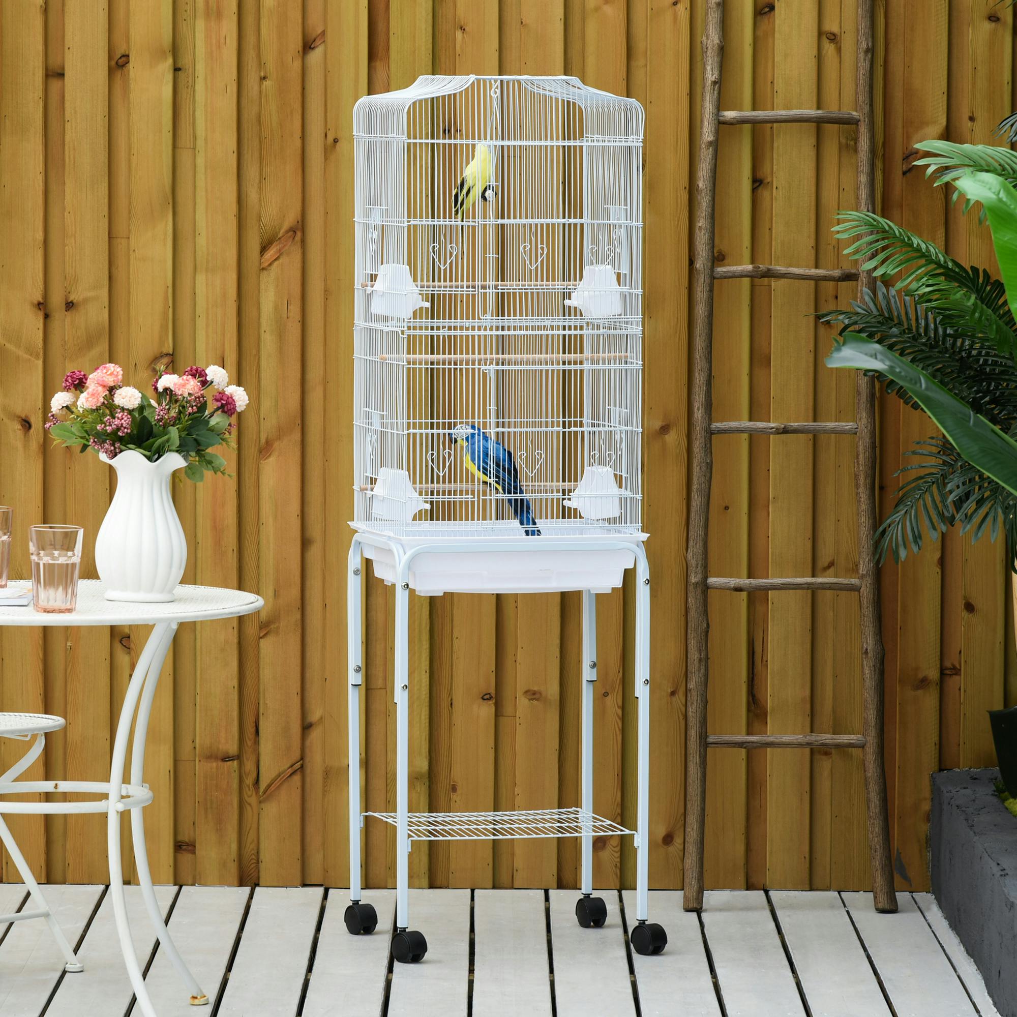 Pawhut Bird Cage For Budgie Finch Canary Parakeet W/ Stand Sliding Tray White - Image 2