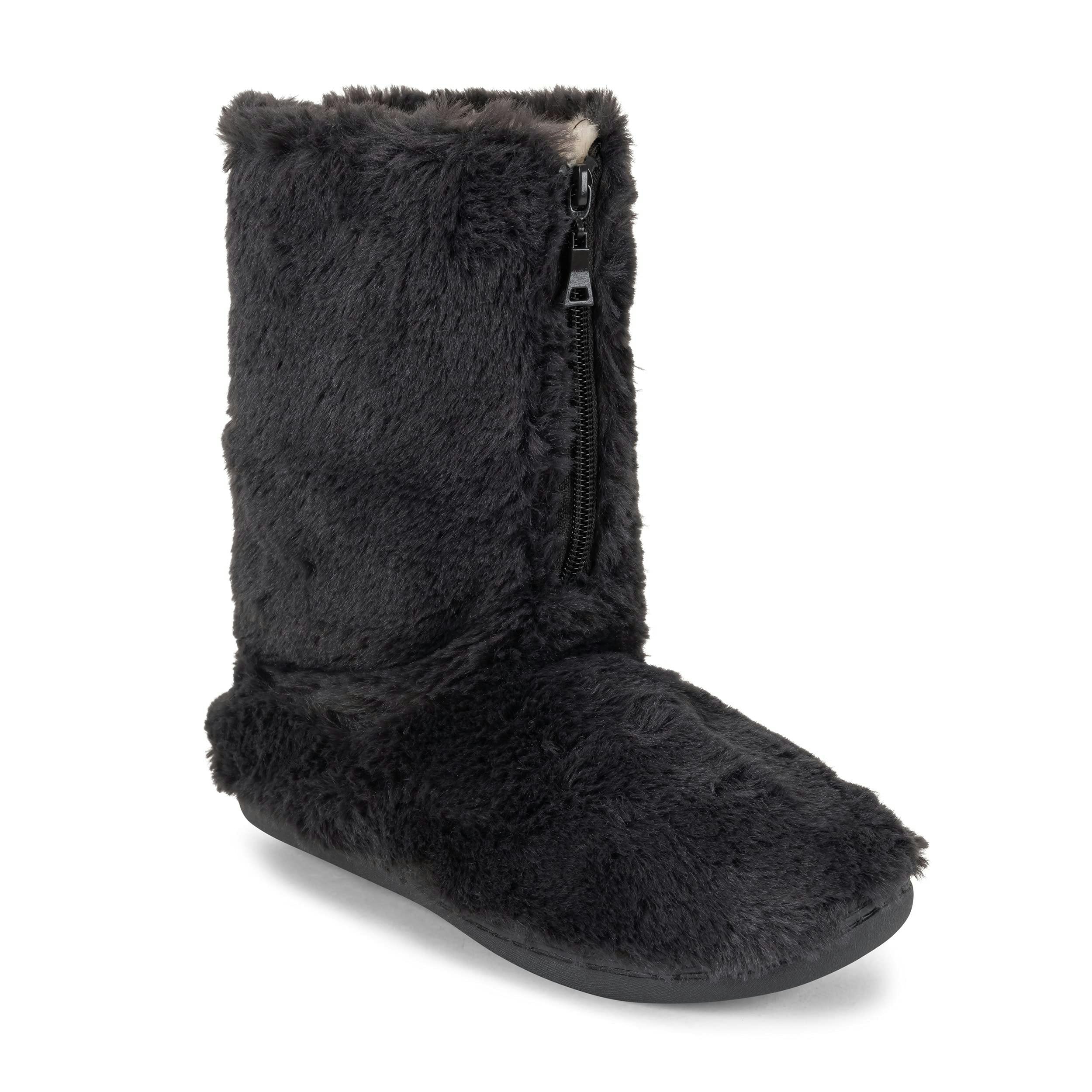 Viva Women's Dark/Grey Polar Memory Foam Zipper Faux Fur Cosy Boots - 6