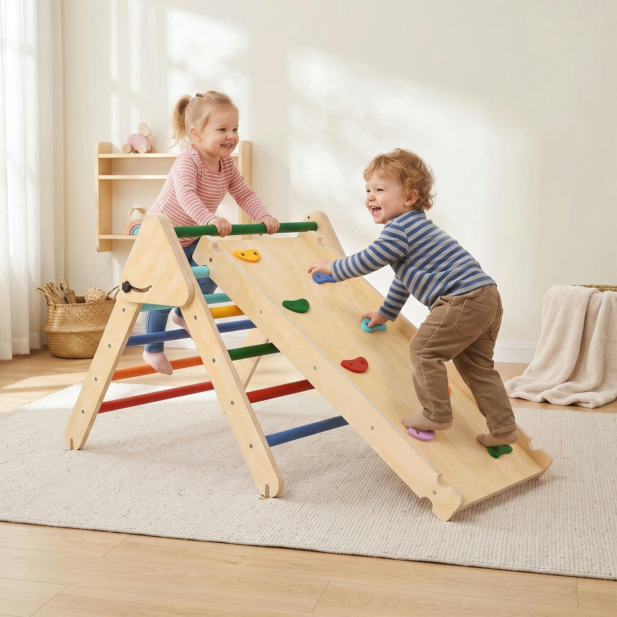 Aiyaplay Toddler Climbing Frame, Wooden Indoor Pikler Triangle Set