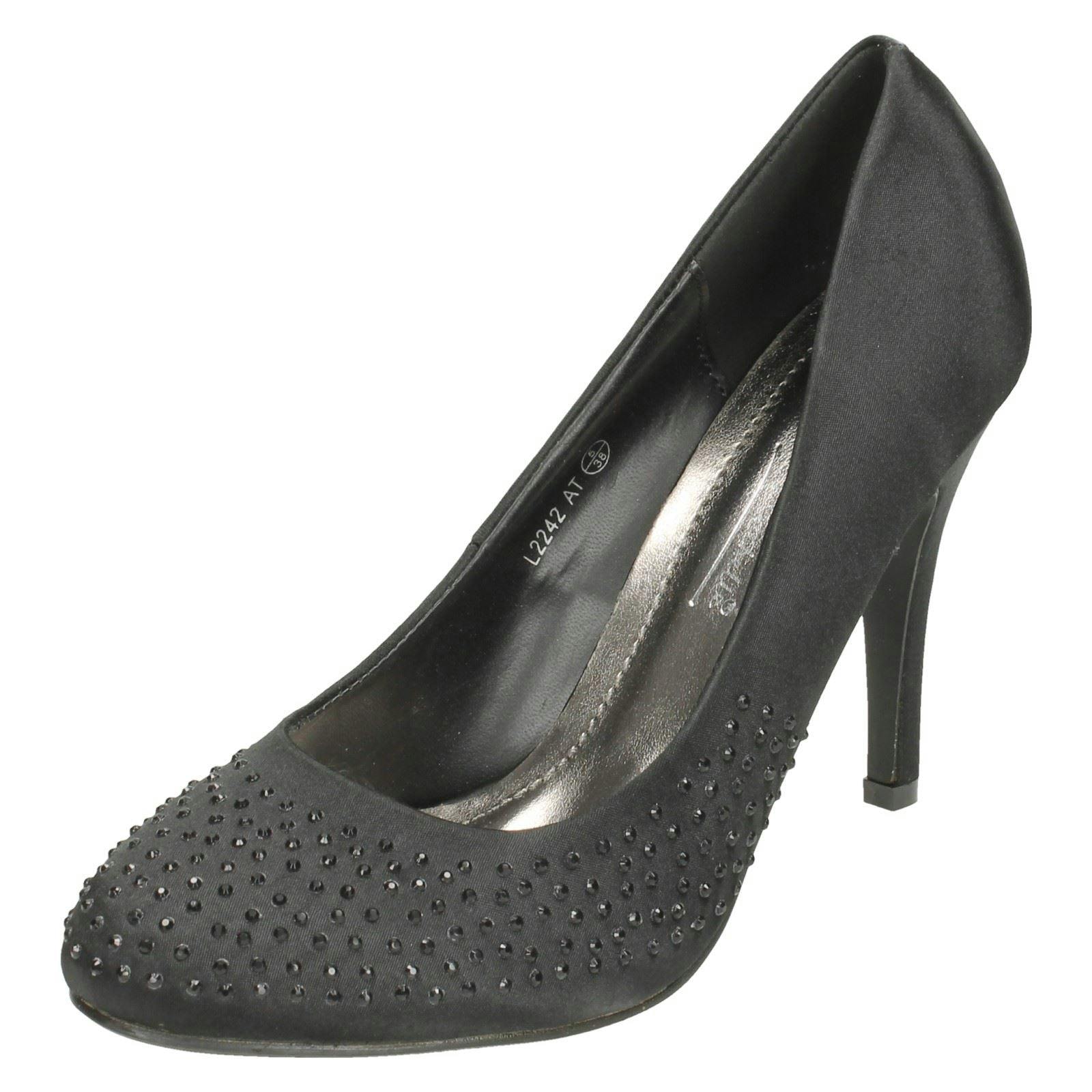 Anne Michelle Women's Black Diamante Court Shoes - Uk 3