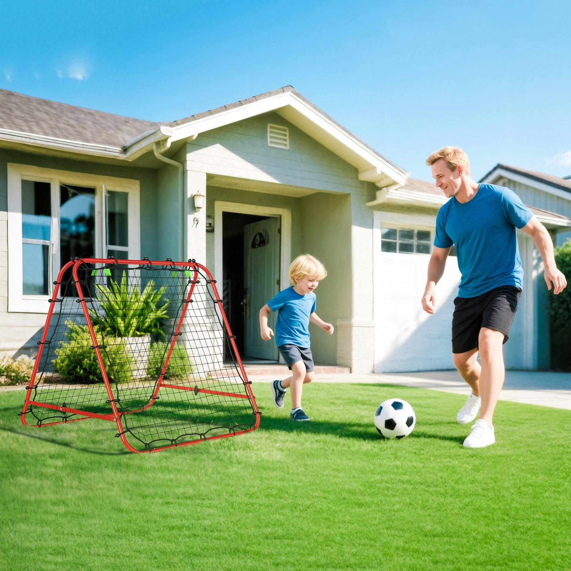 Homcom Unisex Red Rebounder Net Football Target Goal With Adjustable Angles In | : 100 Cm - Image 5