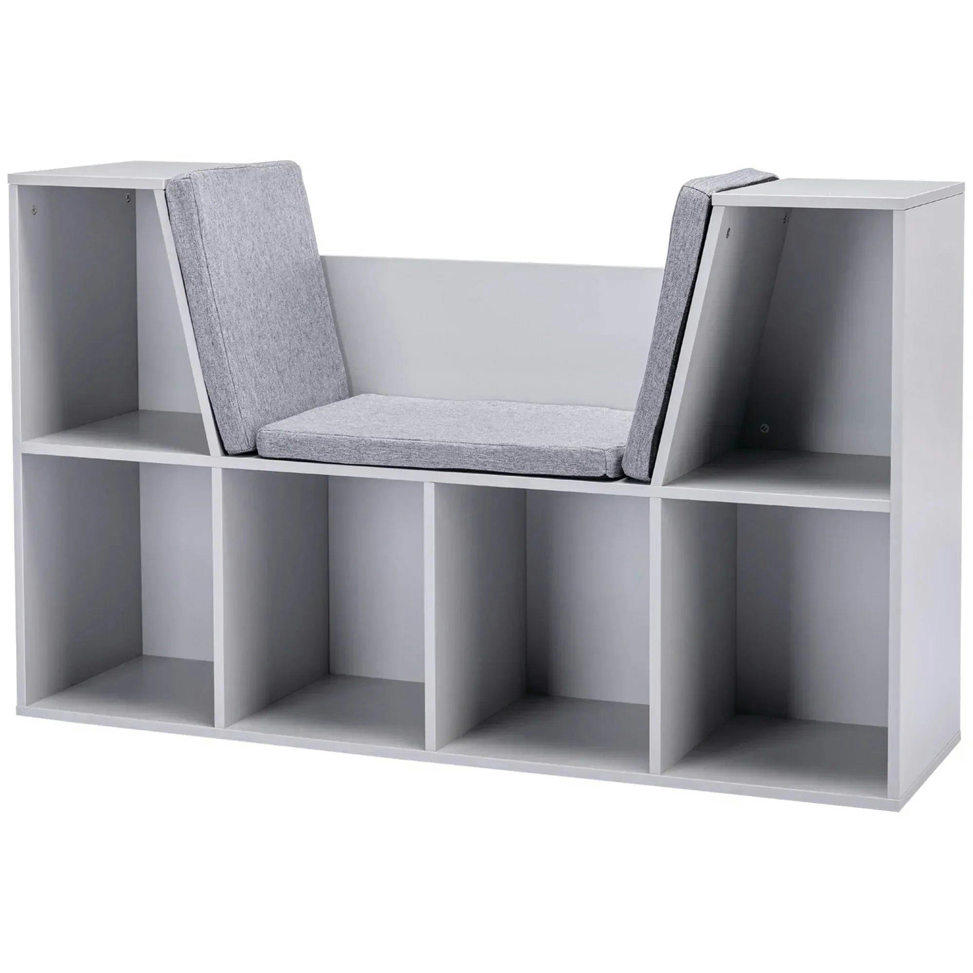 HOMCOM Kids Storage Organizer Cube Bookcase with Seat - Grey, MDF, 6 Compartments, 103L x 30W x 60Hcm - Image 6