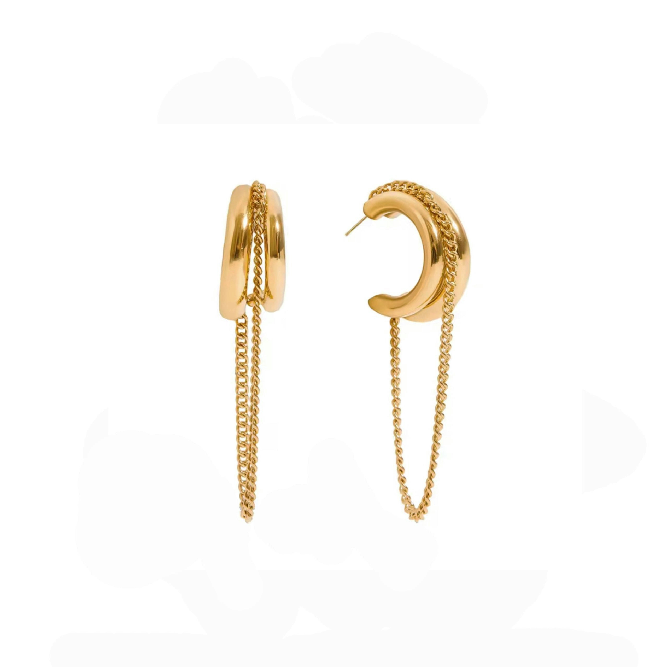 Luxe Tones Gold Sylvie Luxe 18Ct Plated Hoops Earrings With Chain Detail