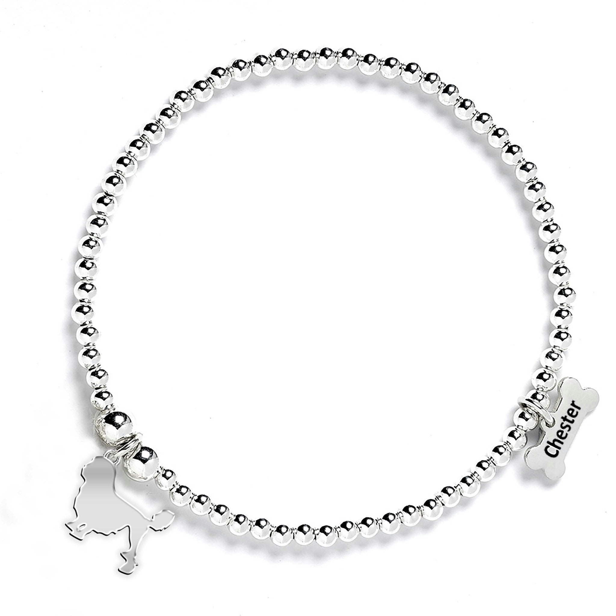 Mylee London Silver Lowchen Silhouette Ball Bead Bracelet - Personalised - No