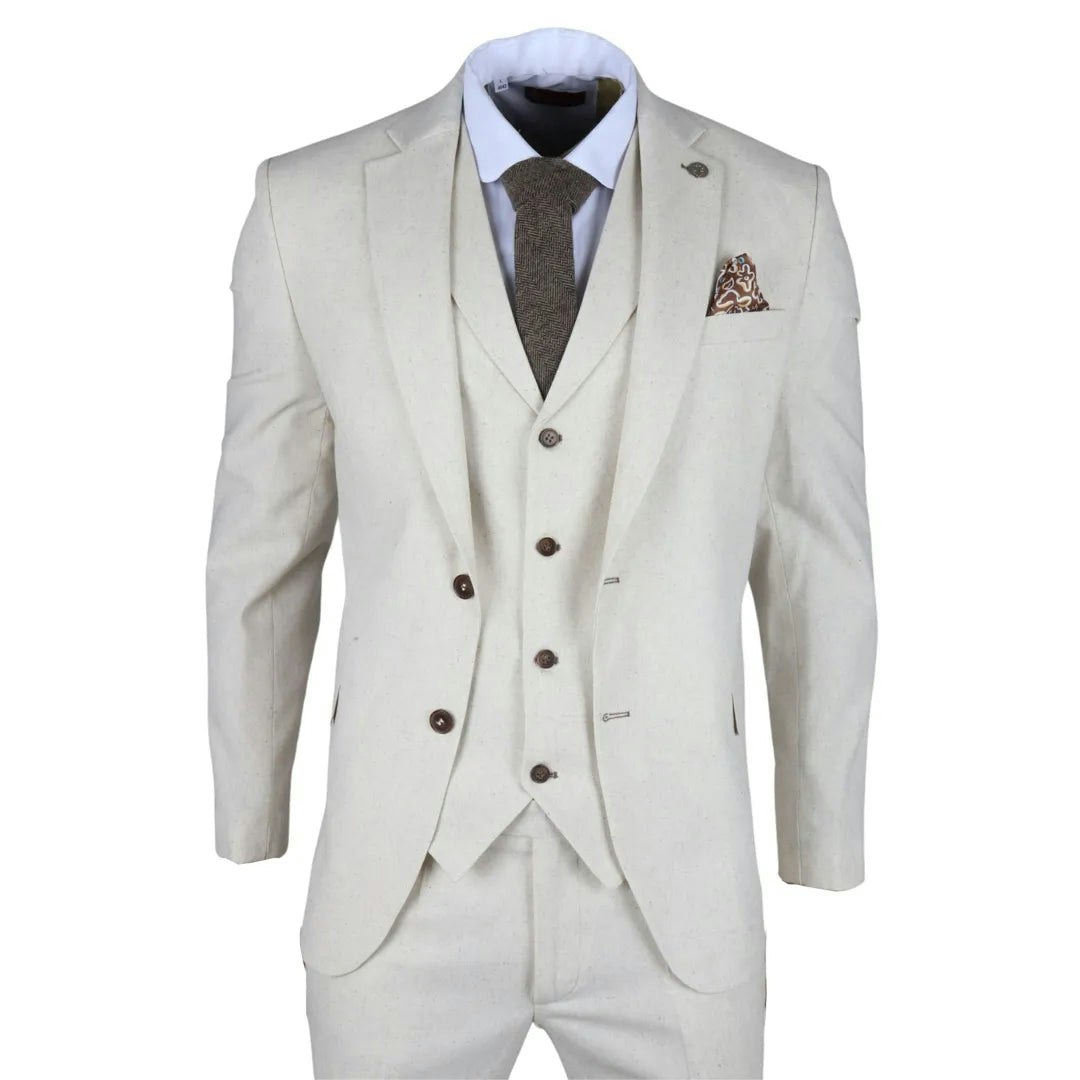Truclothing Men's Beige Tp-21 - 3 Piece Linen Summer Wedding Suit - 36" Jacket 30" Trousers