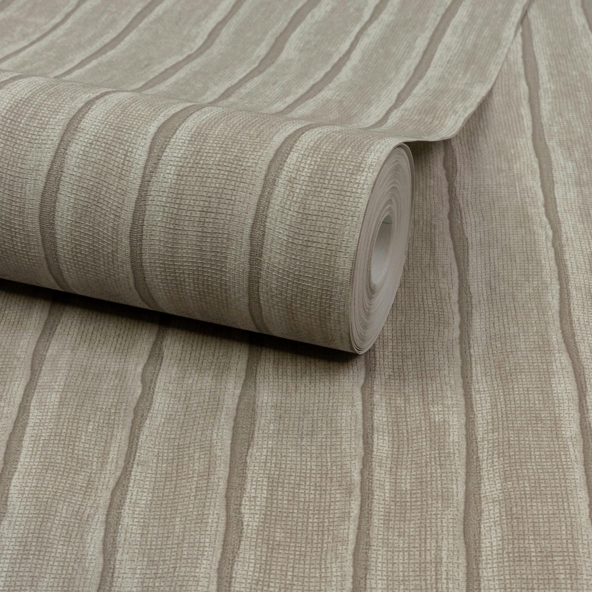 Grandeco Boutique Kalema Fabric Stripe Luxury Weight Embossed Wallpaper, Taupe