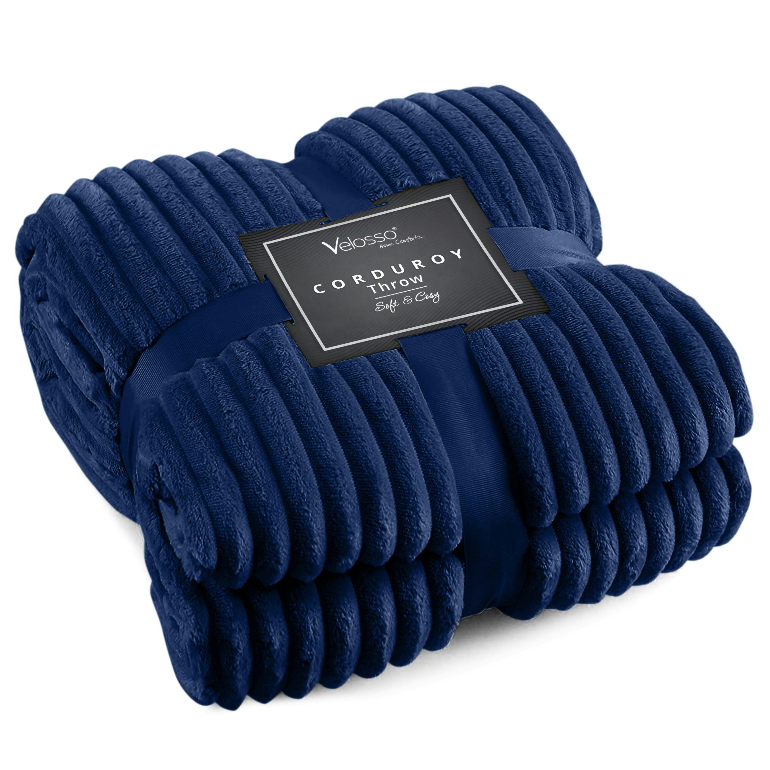 Velosso Corduroy Plush Throw - 127Cm X 152Cm - Navy