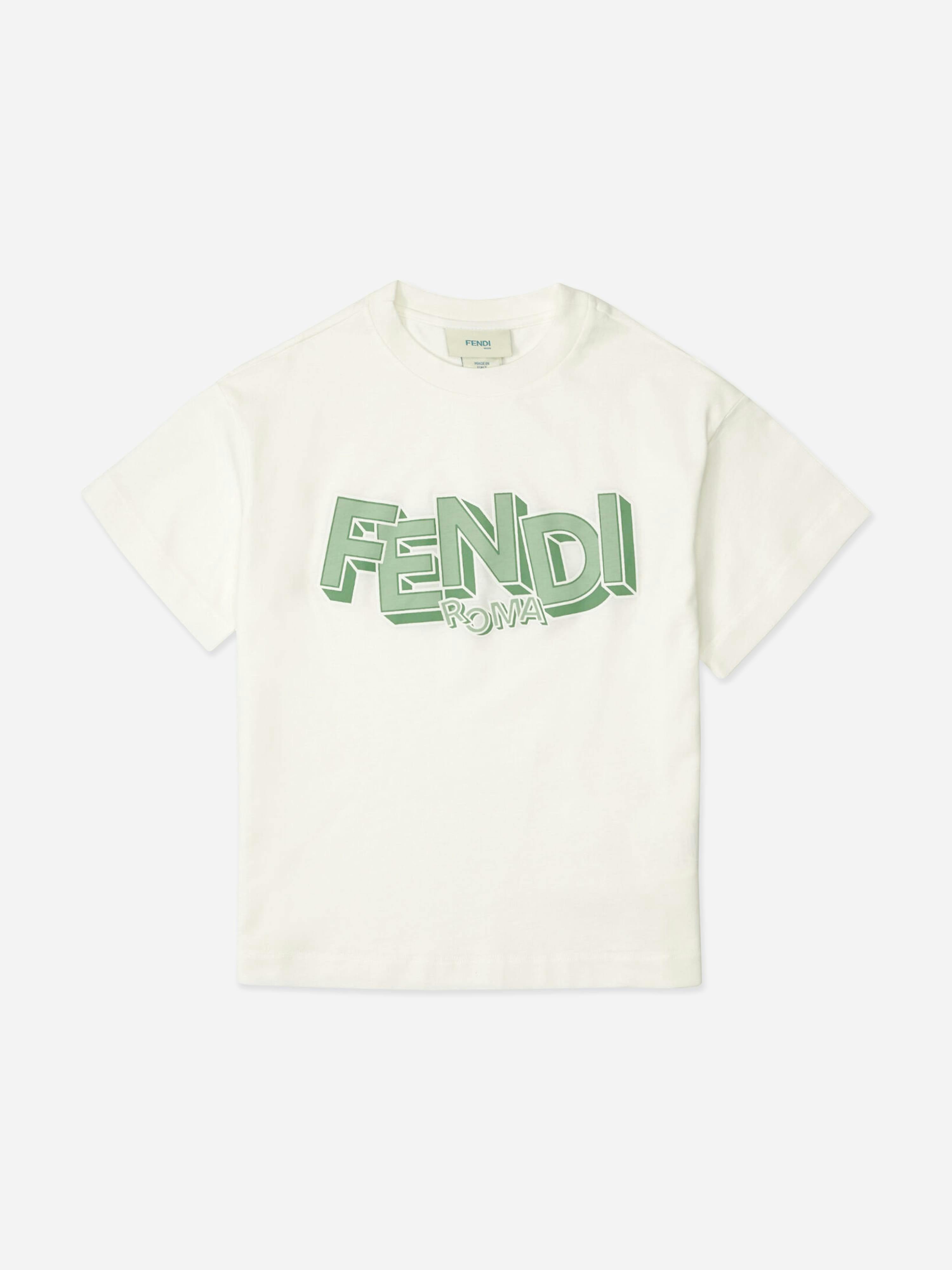 Fendi Kids Boys White Fendi Logo T-Shirt In - 12 Yrs