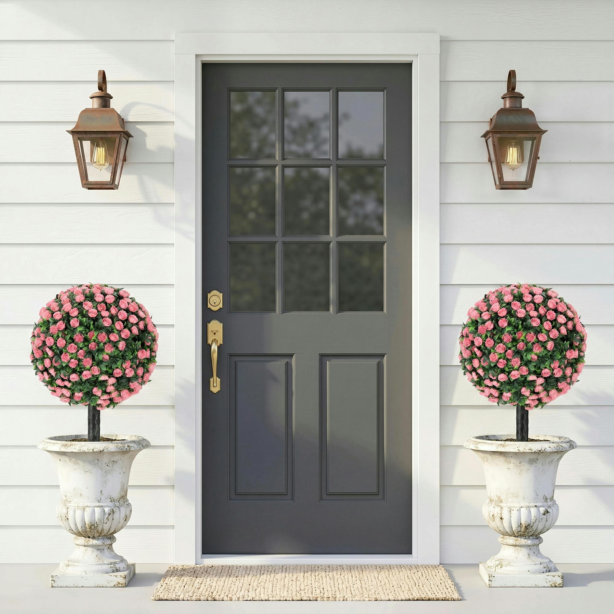 Homcom Pink Artificial Rose Topiary, Uv Resistant, 2-Pack, 55 Cm