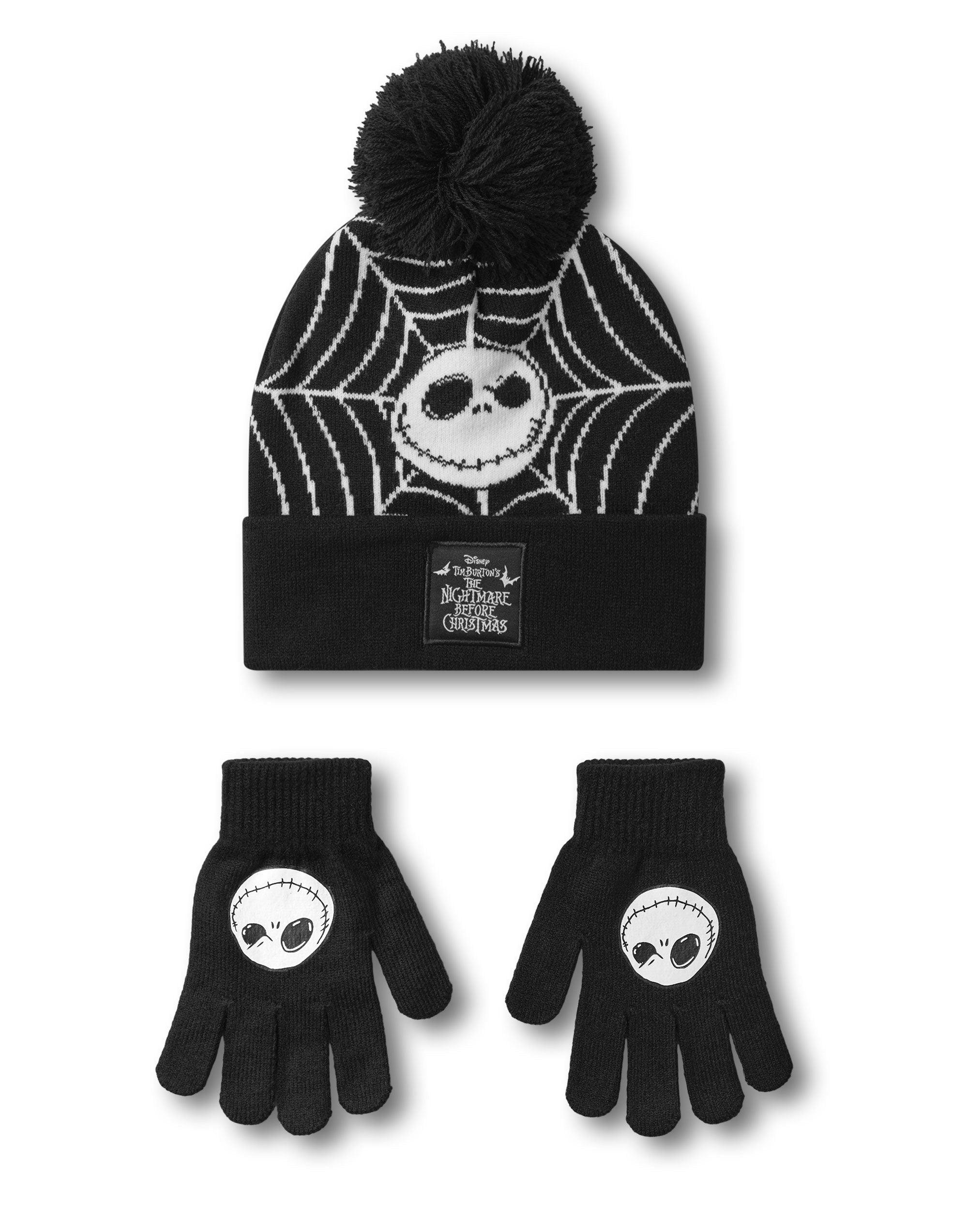 Vanilla Underground Unisex Black Disney Kids The Nightmare Before Christmas Beanie And Gloves Set (One Size)