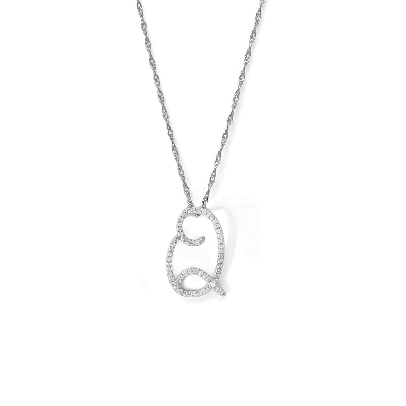 Say It With Silver Luxe Cz Initial Necklace - Sterling - Q