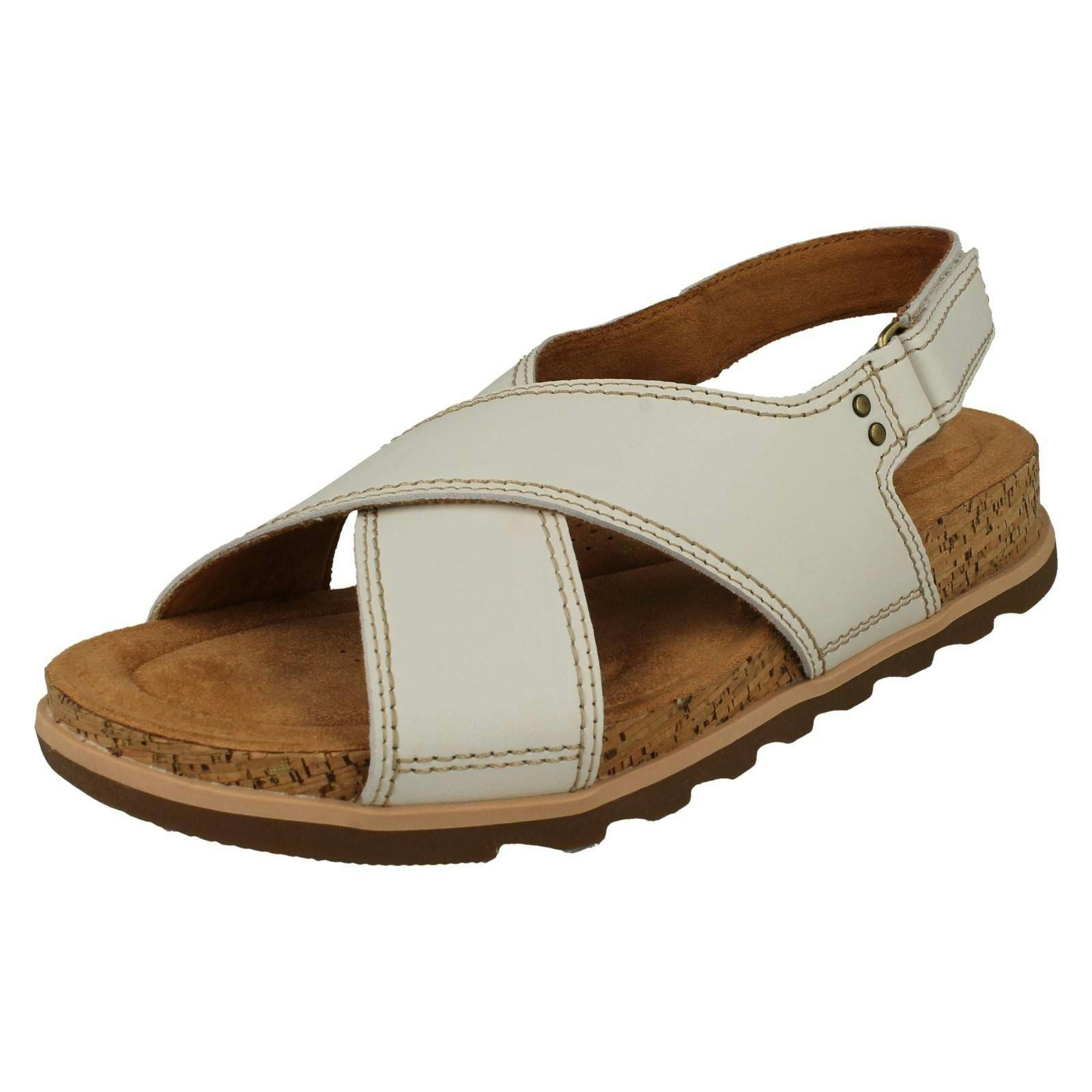 Clarks Women's White Cross Detailed Slingback Wedge Sandals Yacht Cross - Uk 6.5