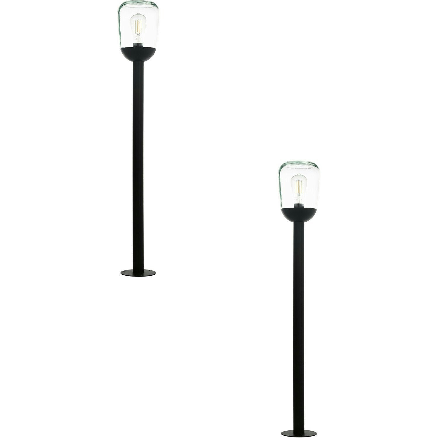 Loops Light/Black Pack Ip44 Outdoor Bollard Aluminium & Glass 60W E27 Lamp Post Size 2
