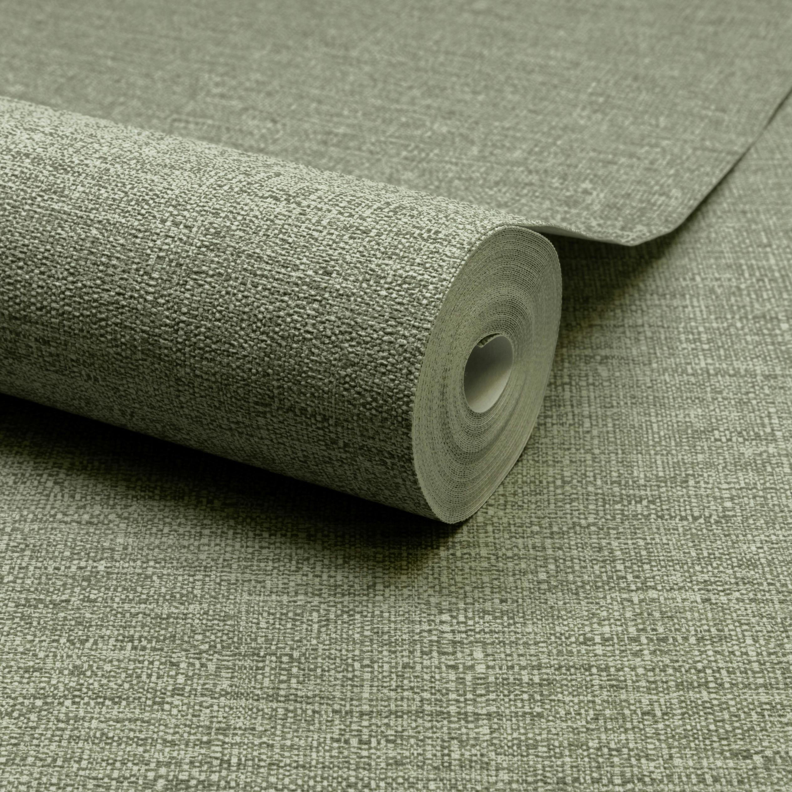 Rackhams Green Telma Slubbed Fabric Hessian Textured Luxury Wallpaper Sage