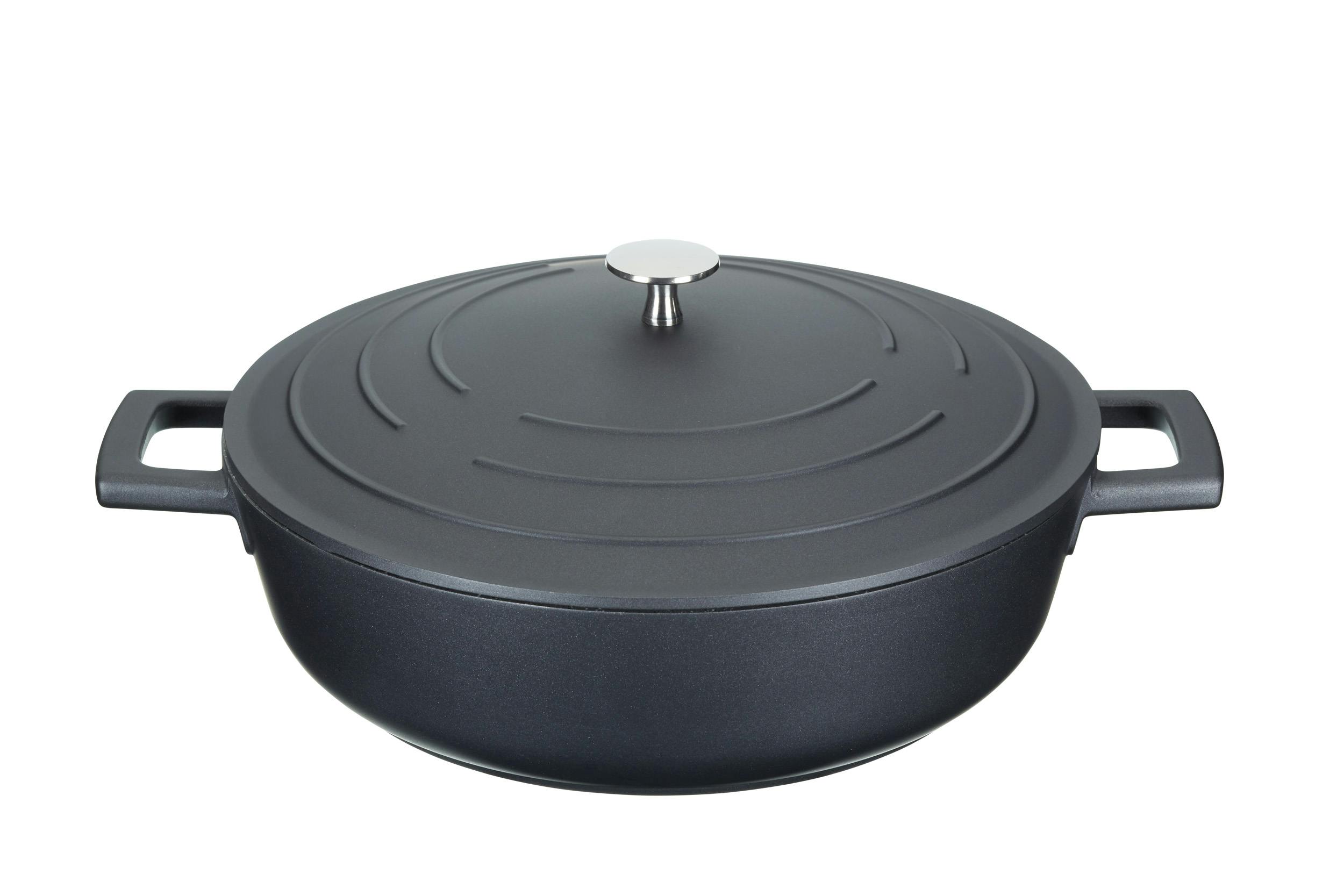 Rackhams Black 4L Shallow Cast Aluminium Casserole Dish With Lid, 28Cm - Aluminium - Casserole Dish