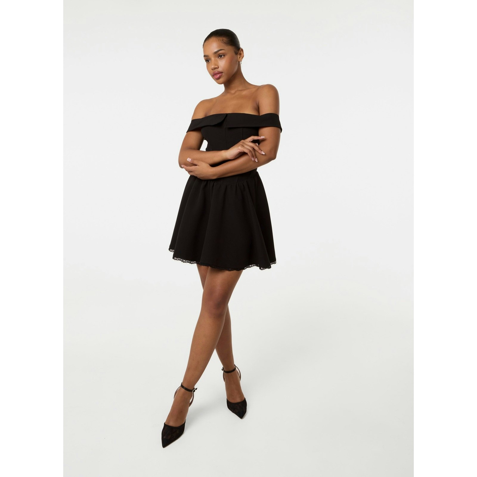 Pink Vanilla Pink/Black Vanilla Off The Shoulder Mini Dress With Boning - Uk 14