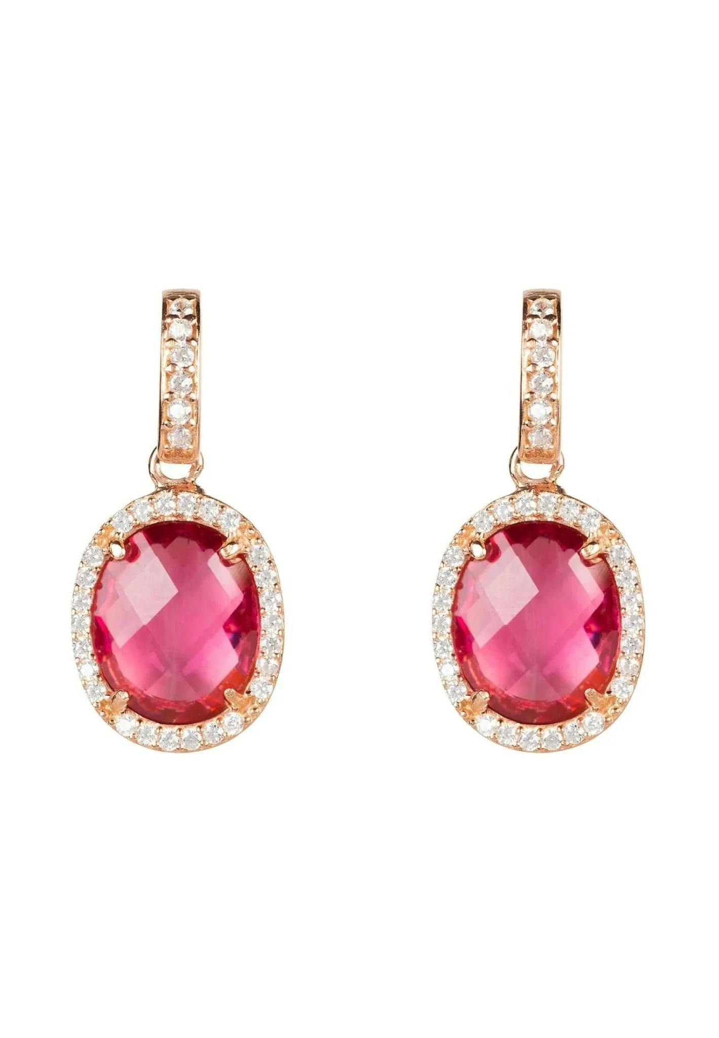 Latelita Gold/Pink Beatrice Oval Gemstone Drop Earrings Rose Tourmaline