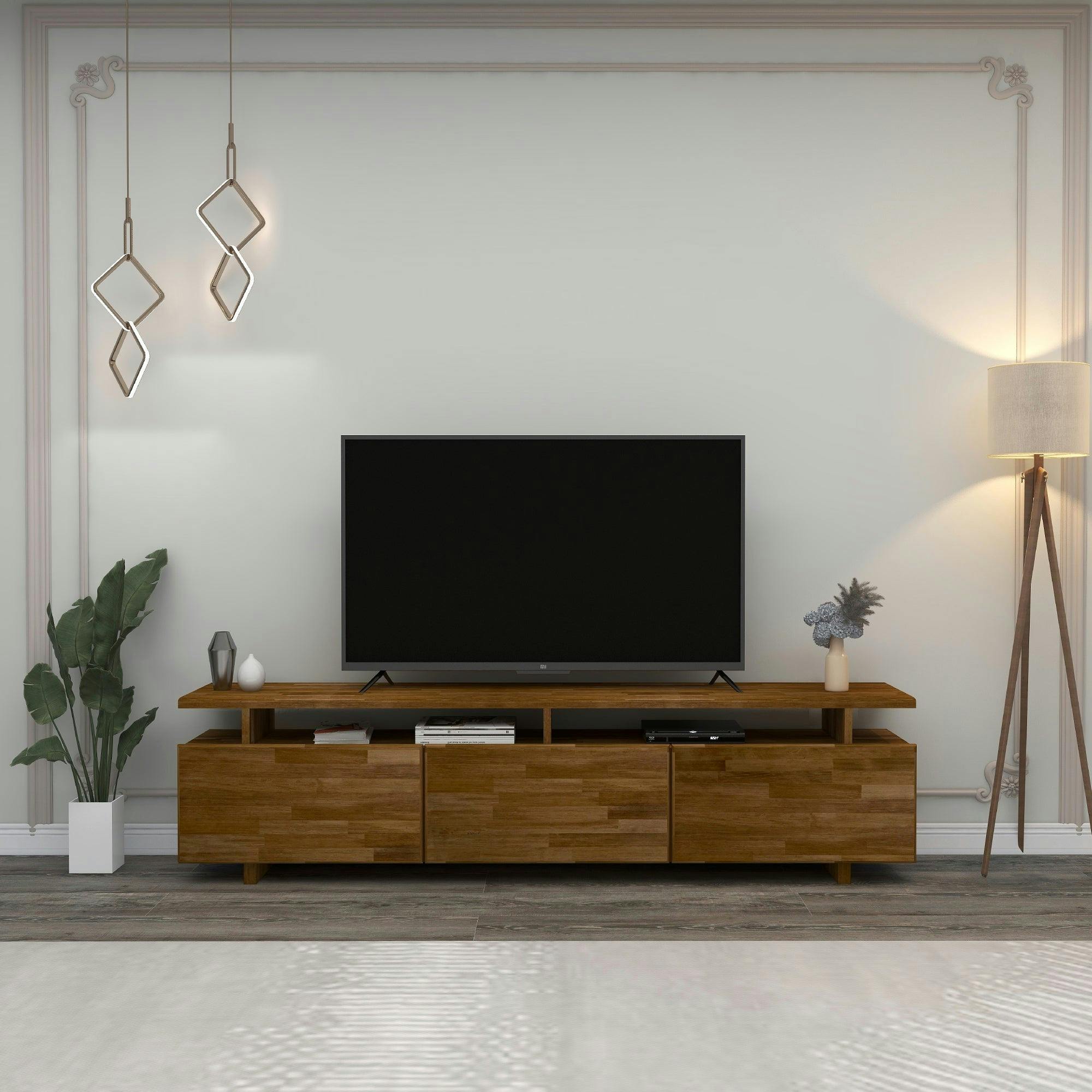 Rackhams Grain Magnus Solid Pine Wood Handmade Tv Stand And Entertainment Center For Living Room - Walnut