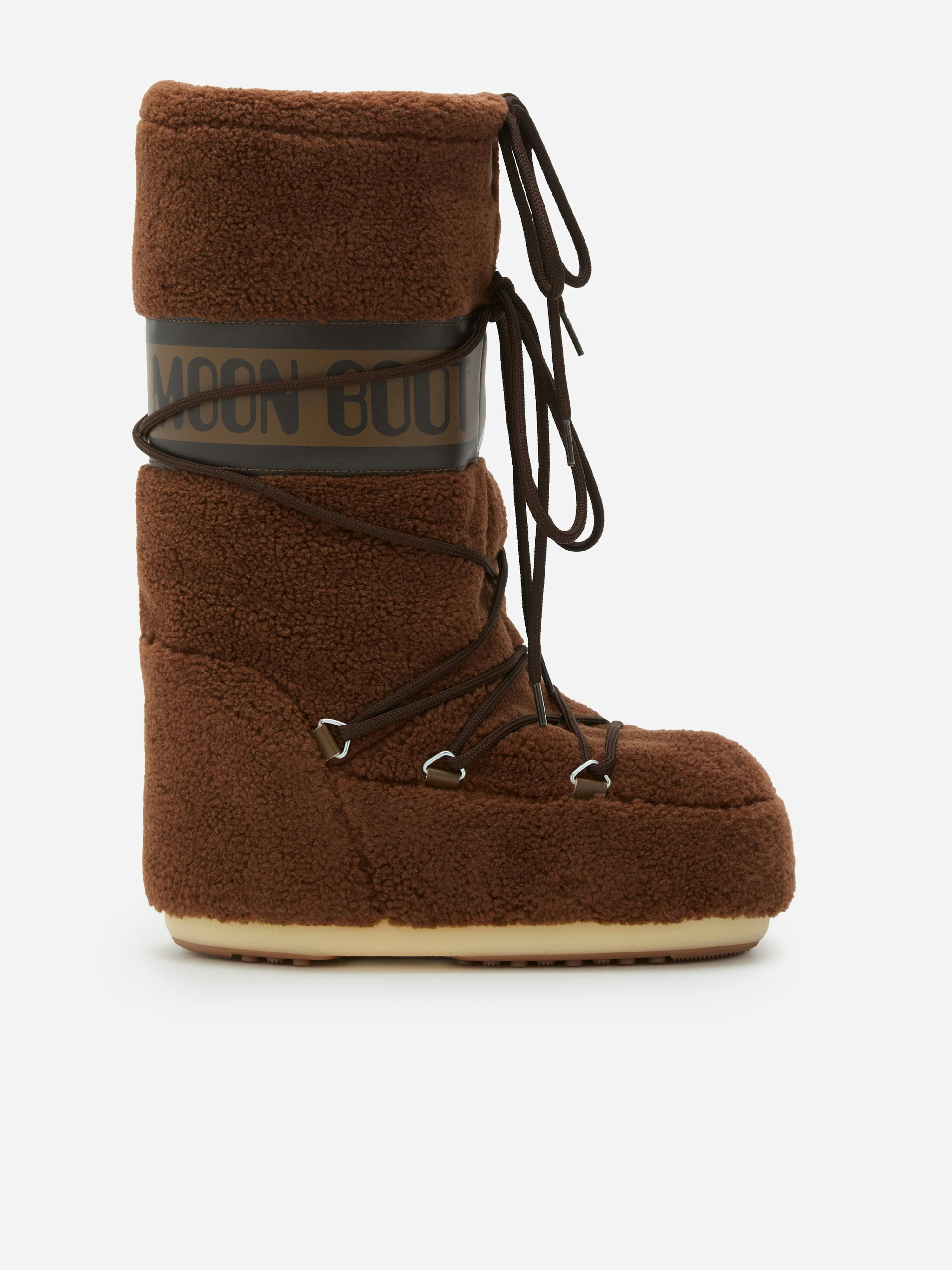 Moon Boot Unisex Kids Brown Kids Icon Fleece Boots In - Eu 35 - 38 Uk 2.5 - 5