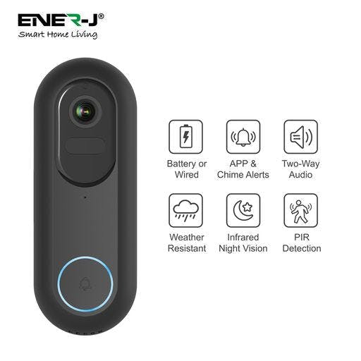 ENER-J Black Video Doorbell Kit - Battery & USB Foldable Chime - 1080p HD Night Vision - Two-Way Audio - Image 4