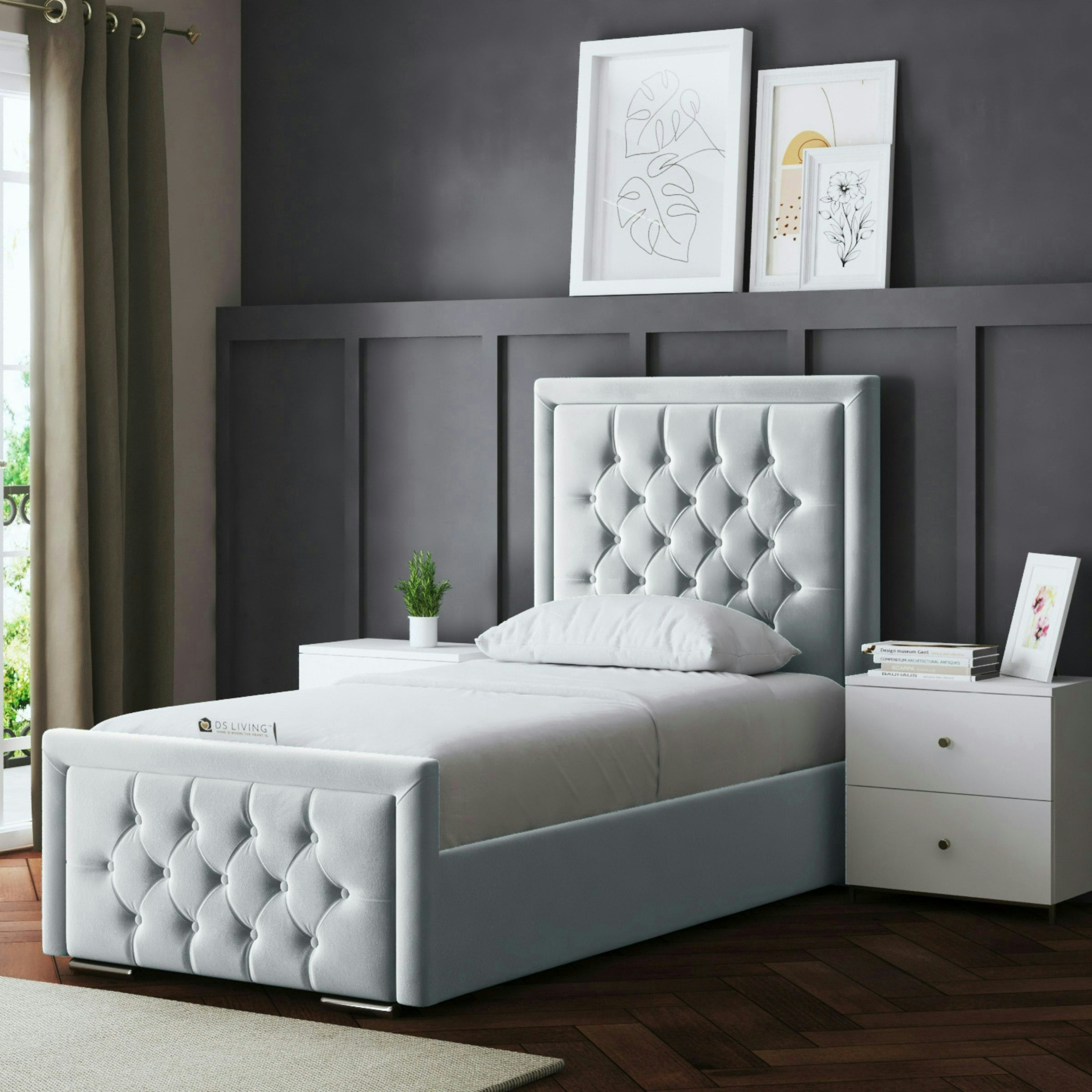 Ds Living Silver Allegra Ottoman Bed With Upholstered Headboard - Small Double / 4Ft