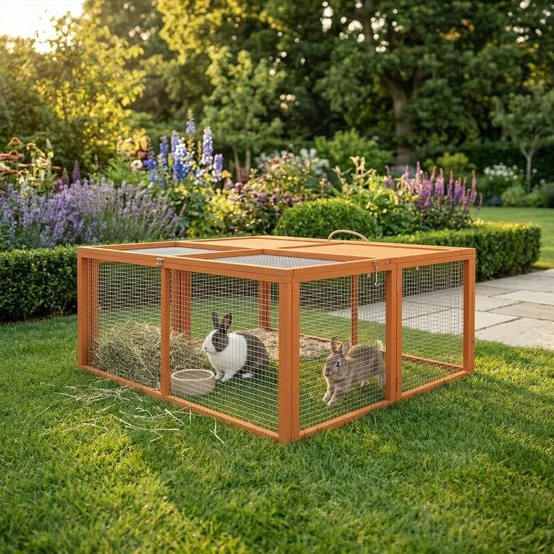 B&Q - Rabbit HutchFolding Wooden Rabbit Run With Openable TopOrange - Image 5