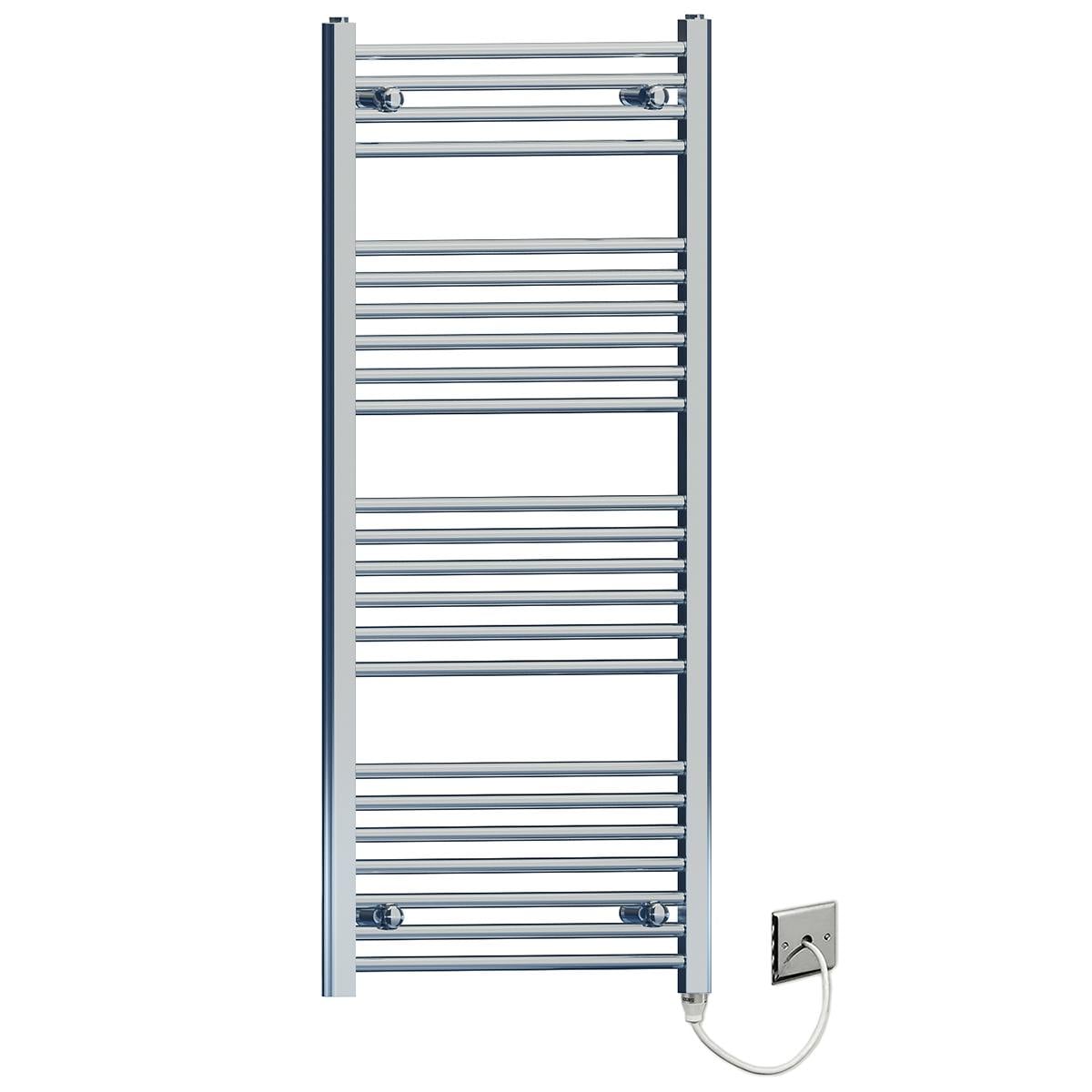Myhomeware 550Mm X 1200Mm Flat Chrome Electric Pre-Filled Heated Towel Rail Radiator For Bathroom Designer Standard Element