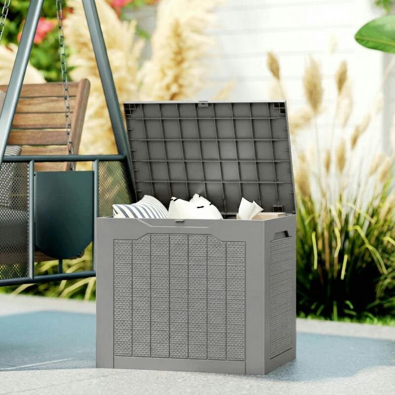Outsunny 97L Plastic Garden Storage Box with Handles Waterproof Khaki | Outdoor Storage Box, Outdoor Container, Garden Tools, Accessories - Image 6