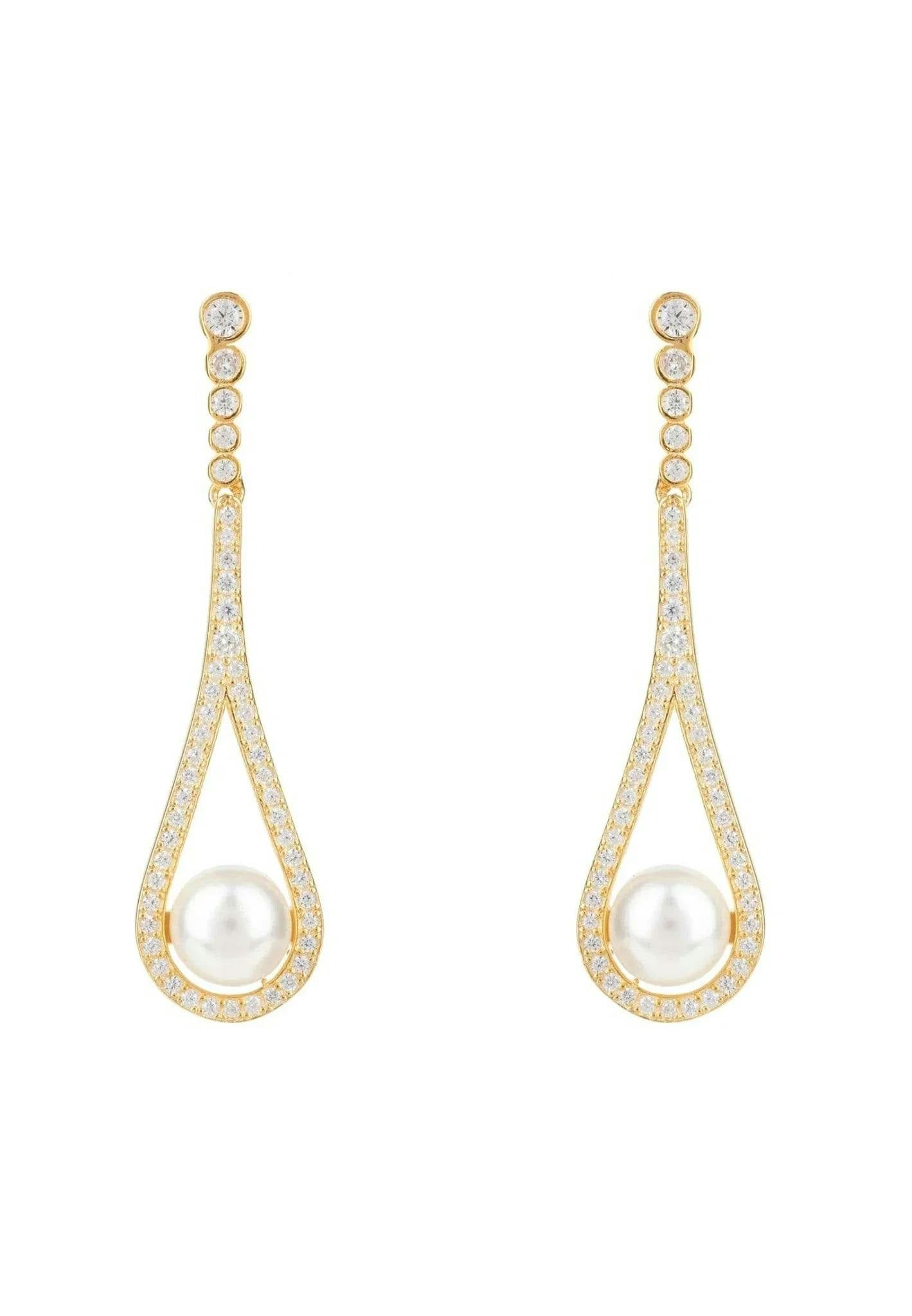 Latelita Gold Cradled Pearl Drop Earrings
