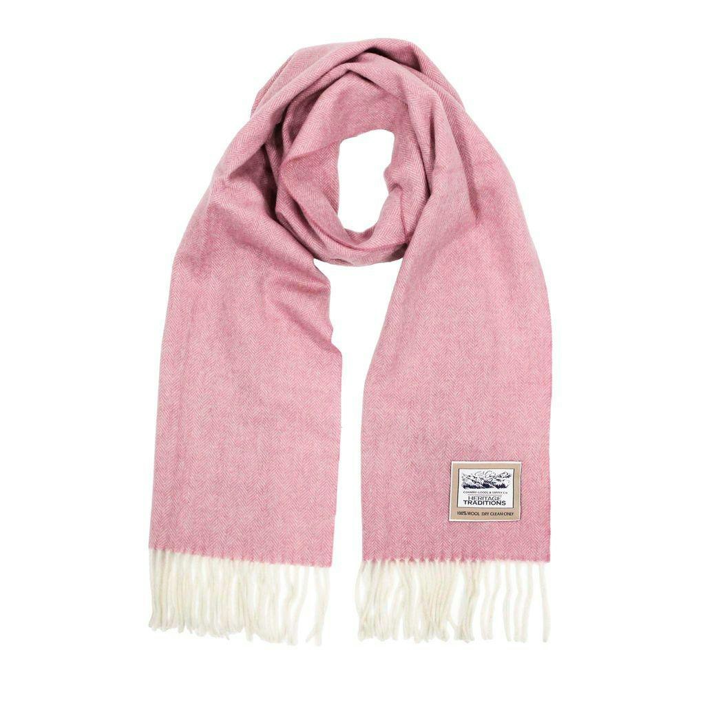 Heritage Traditions Pink Pure Wool Herringbone Scarf - Rose