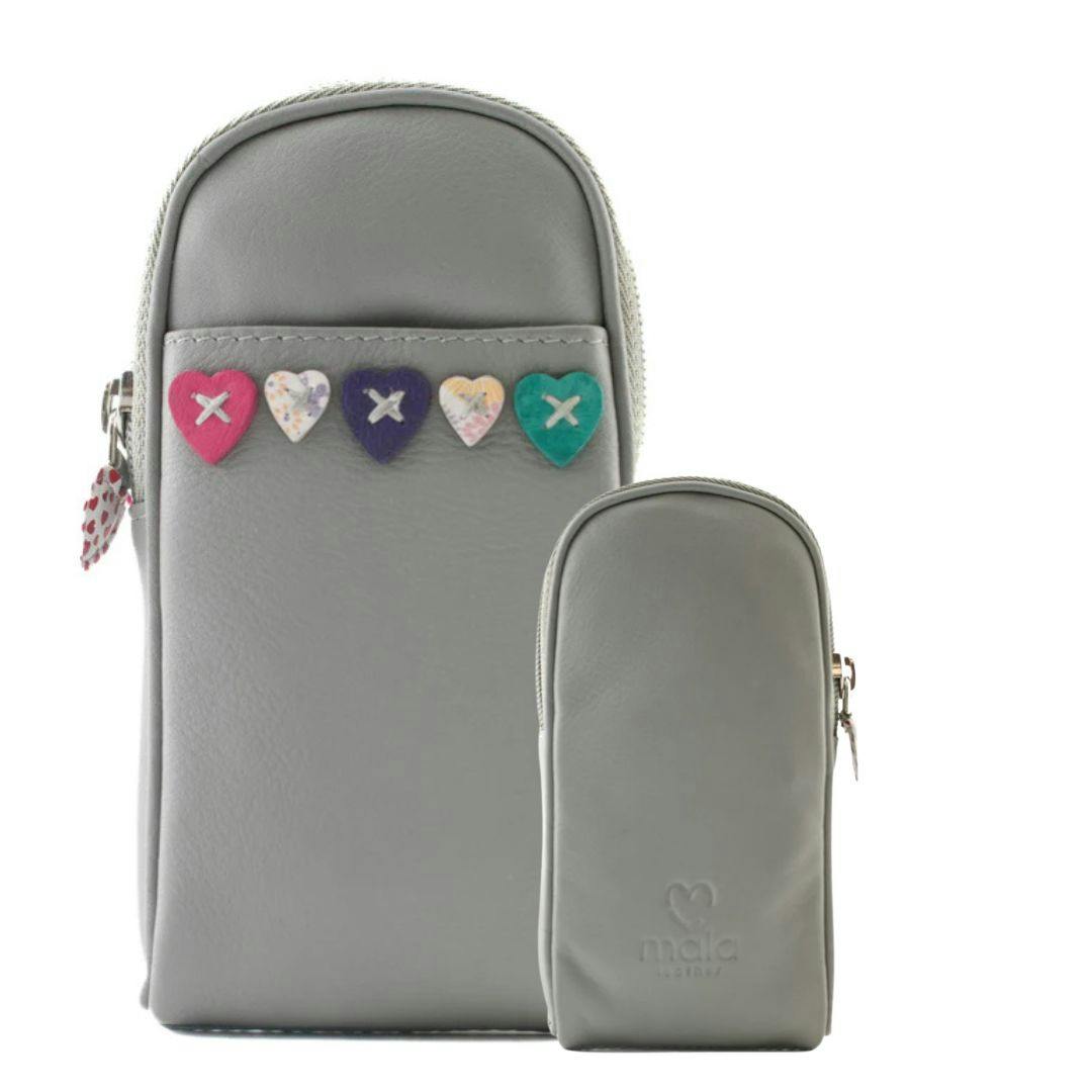 Mala Leather Grey Lucy Heart Zip Glasses Case - Soft Leather - One Size