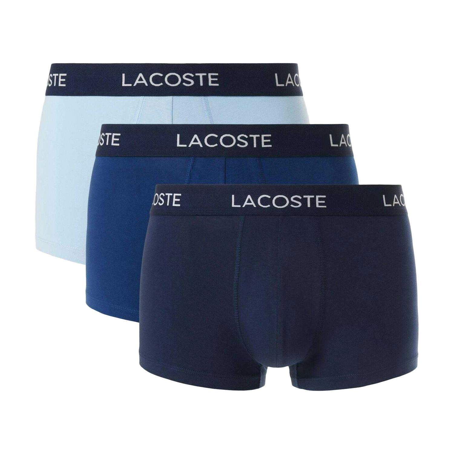 Lacoste Men's Light/Blue Cotton Stretch Boxer Shorts (Pack Of 3) - Blue/Blue/Navy - Xs - Blue/Blue/Navy - 95% Cotton/5% Elastane