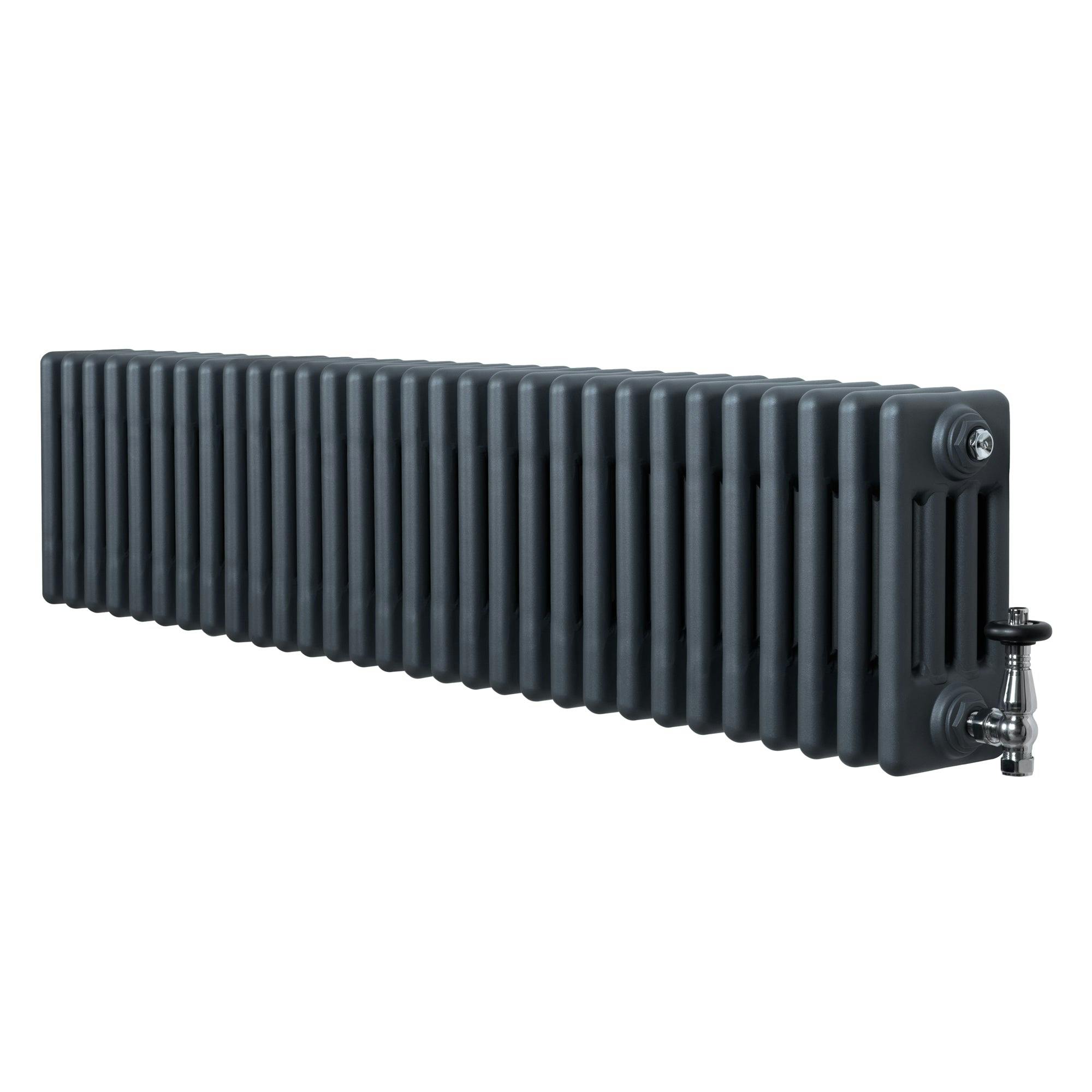 Monstershop Anthracite/Grey Traditional 4 Column Radiator & Valves - 300 X 1370Mm