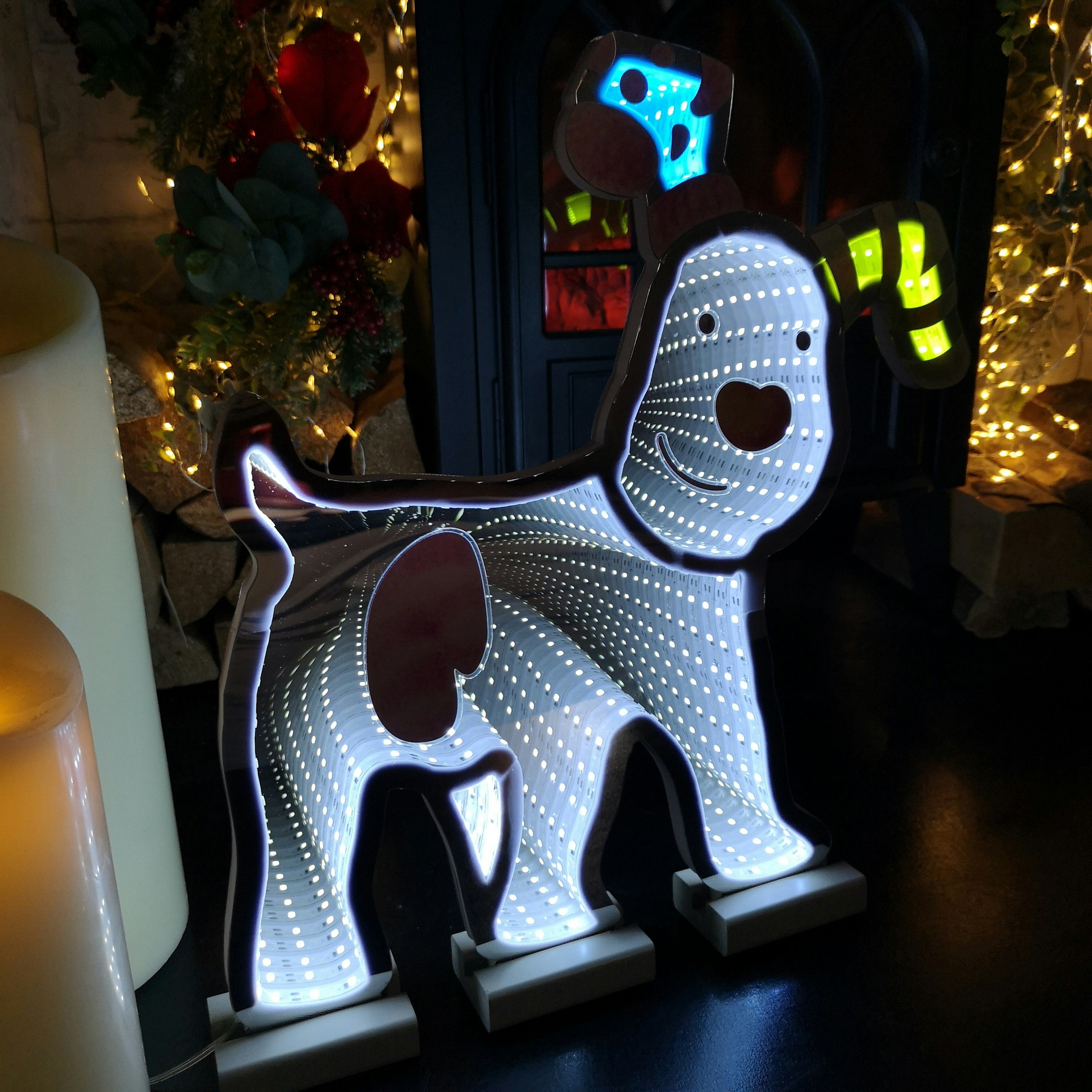 Samuel Alexander White 40Cm Led Infinity Snowdog Christmas Decoration With Wooden Base - Image 6
