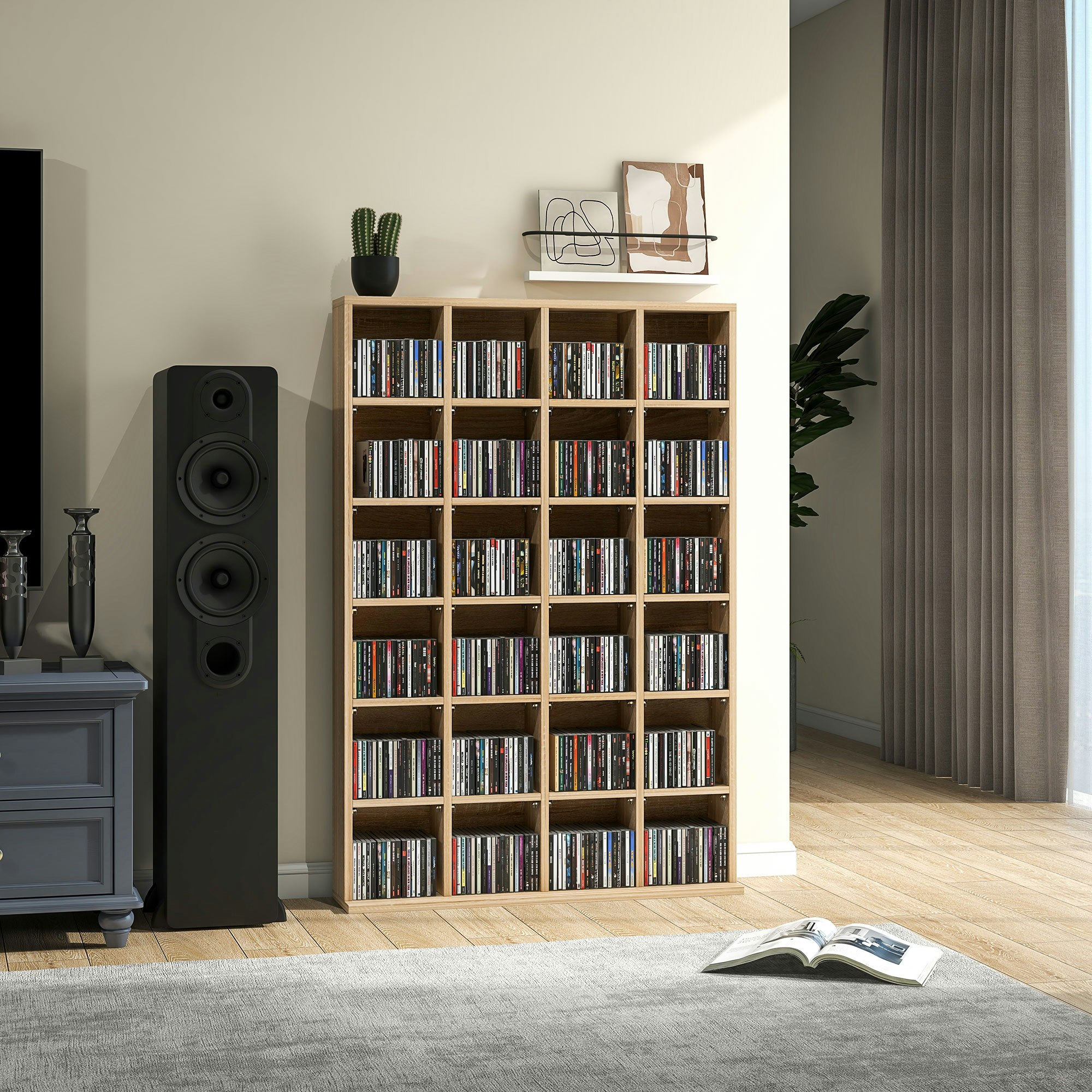 Rackhams Dvd Cd Media Storage Rack, Video Display Unit - Natural Wood Finish