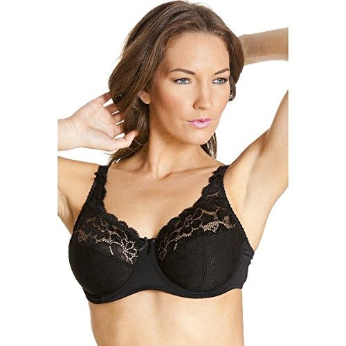Camille Black Floral Lace Underwired Jacquard Bra - 38B
