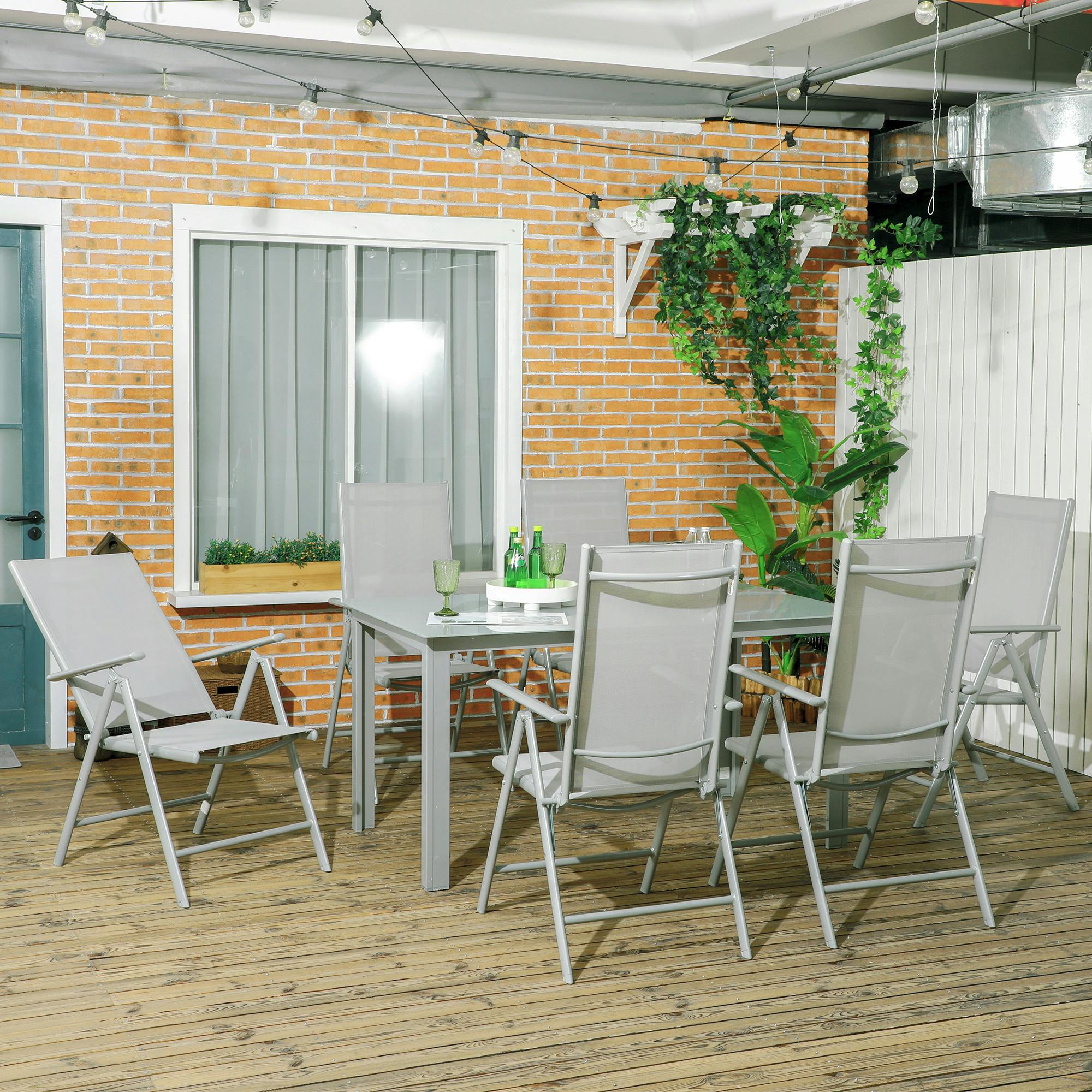 Outsunny Unisex Grey 7 Piece Garden Dining Set, Outdoor Table And 6 Chair, Aluminium In - Image 2